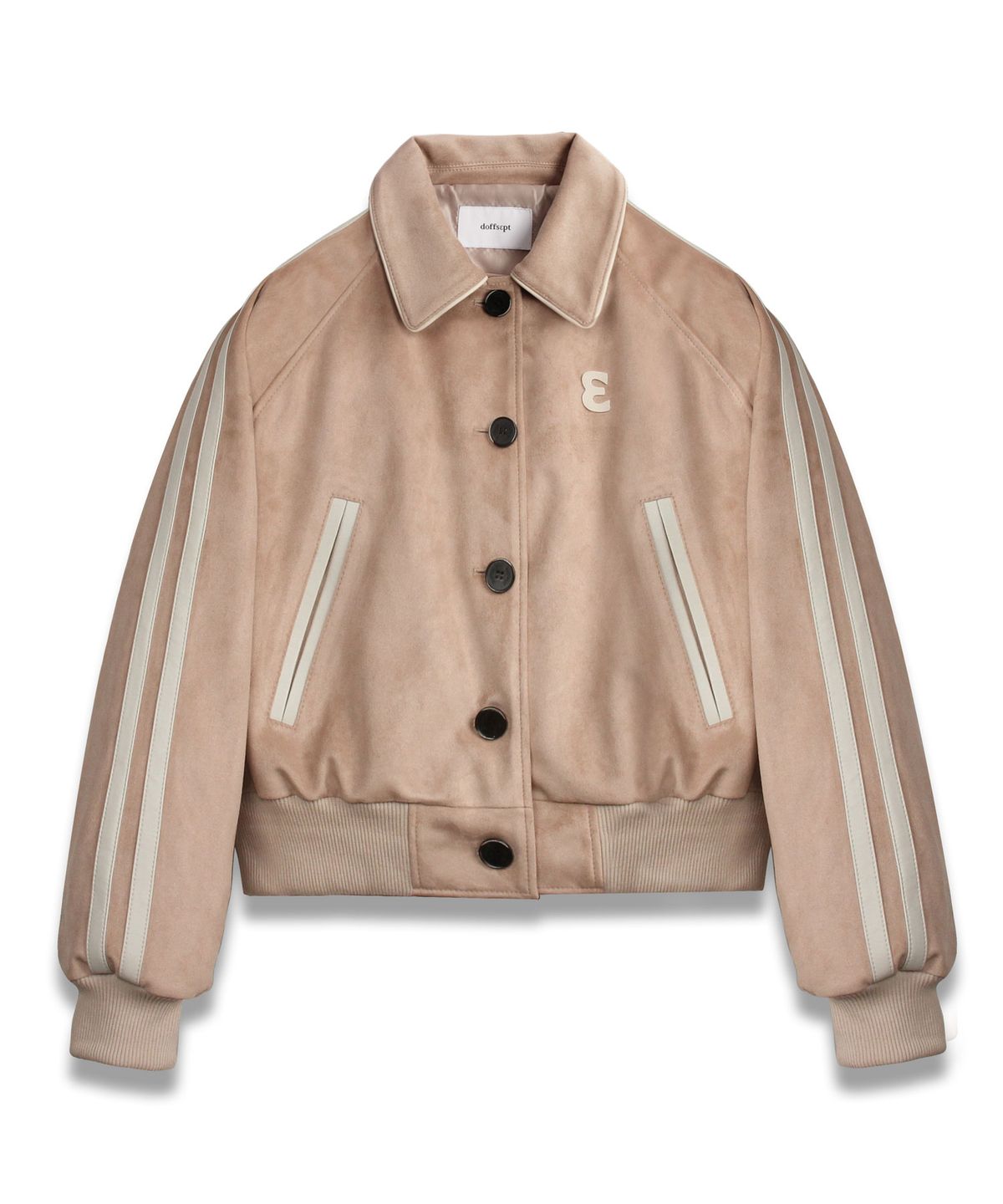 도프셉(DOFFSEPT) Vegan Leather Suede Varsity Jacket in Beige