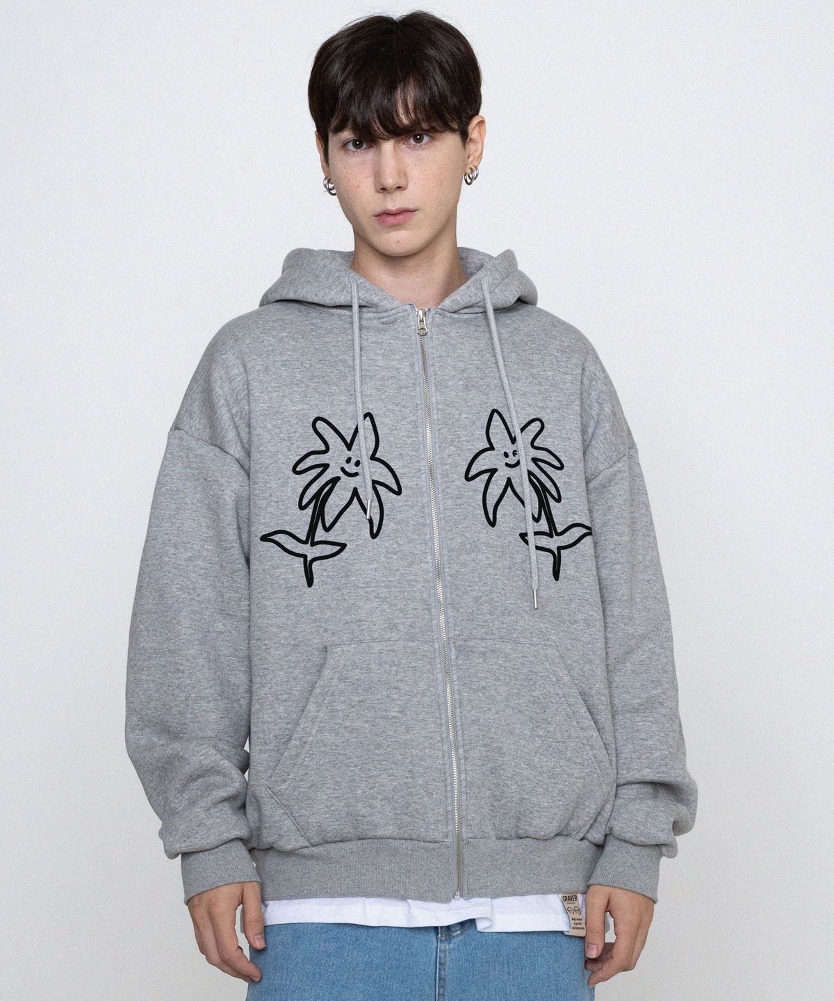 그레이버(GRAVER) [UNISEX]TWO 드로잉 라인 플라워 후드집업_그레이