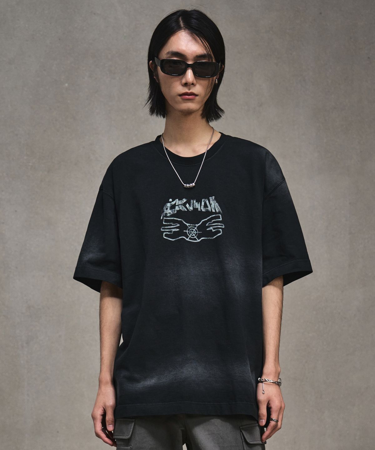 엘무드(LMOOD) GEAR 프린팅 가먼트 다잉 하프 티셔츠 더스티 그레이