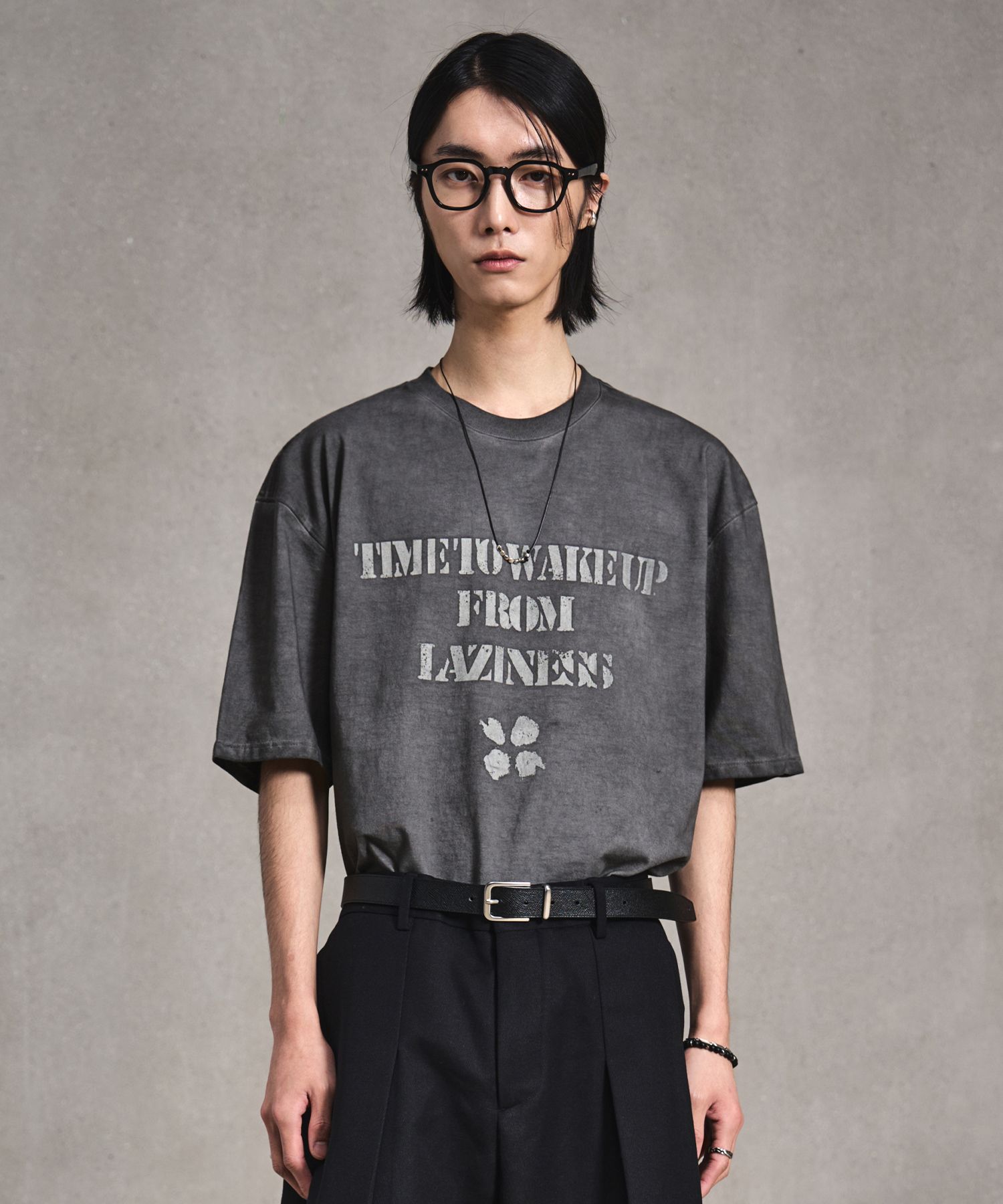 MUSINSA | LMOOD Luna Garment Dying Half T-Shirt Charcoal