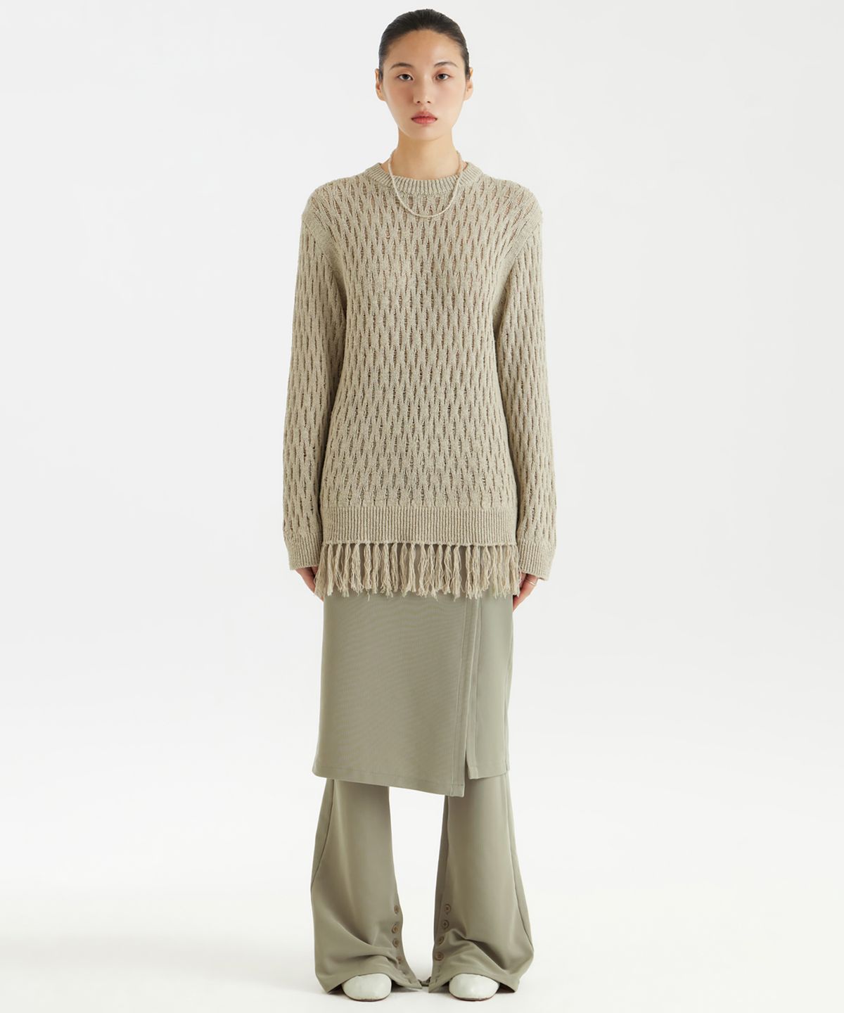 유스(YOUTH) Tassel Crewneck Knit Top - Sage Green