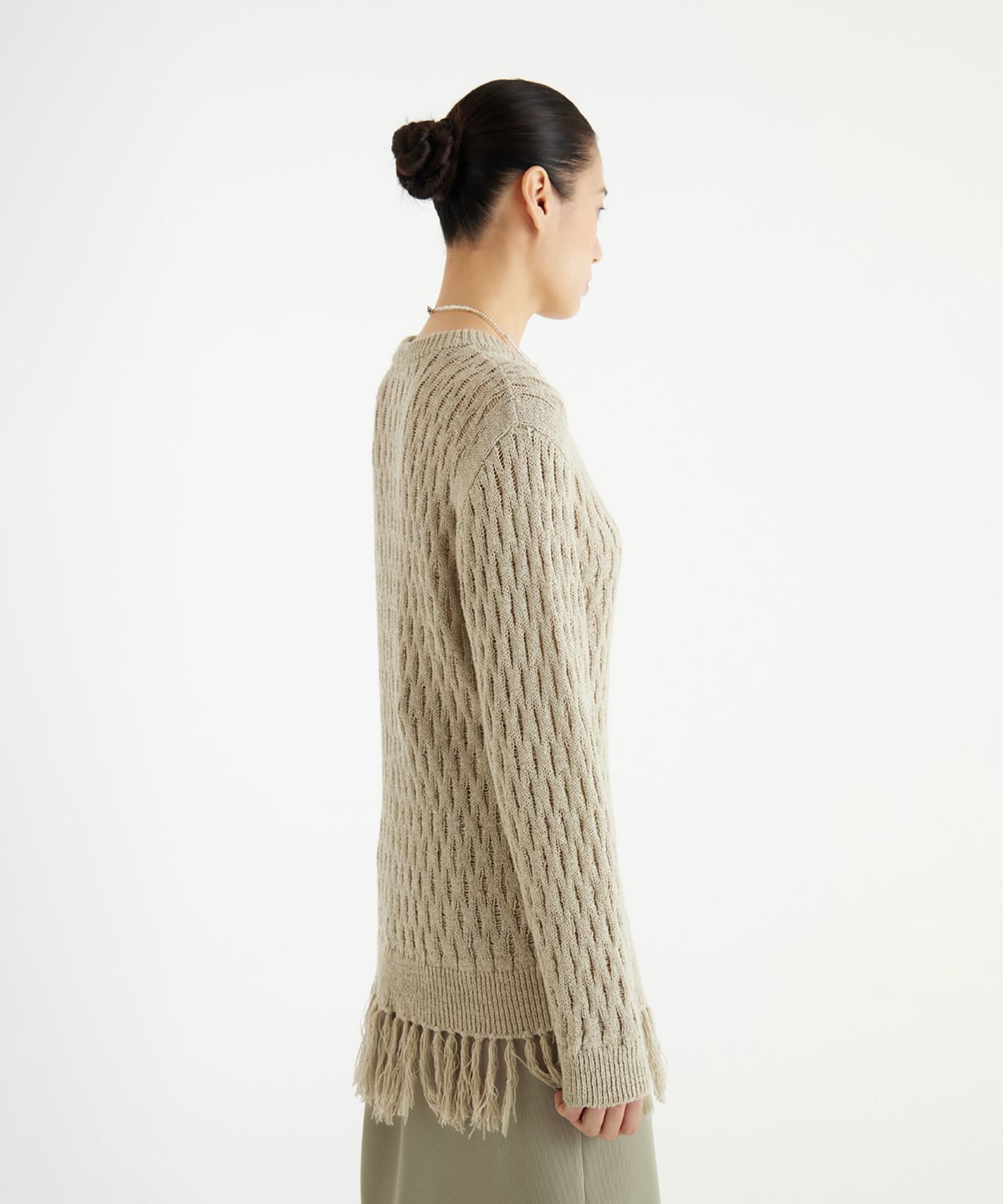 유스(YOUTH) Tassel Crewneck Knit Top - Sage Green