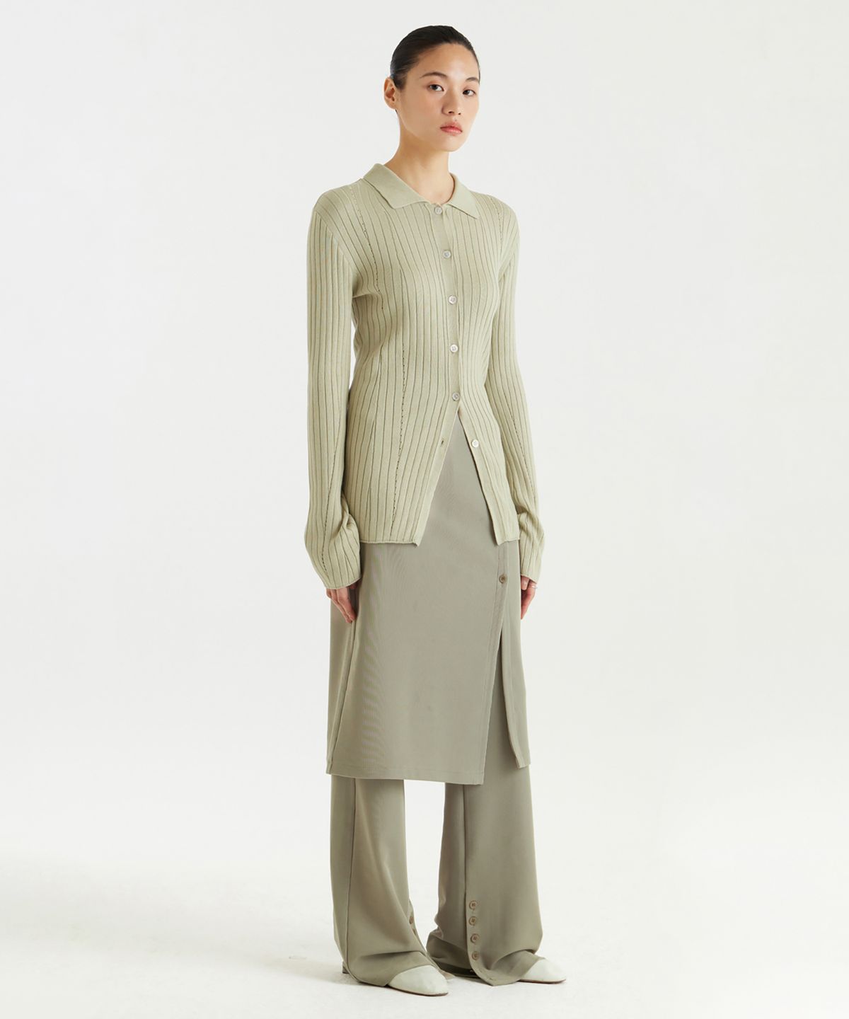 유스(YOUTH) Long-Line Knit Shirt - Light Green