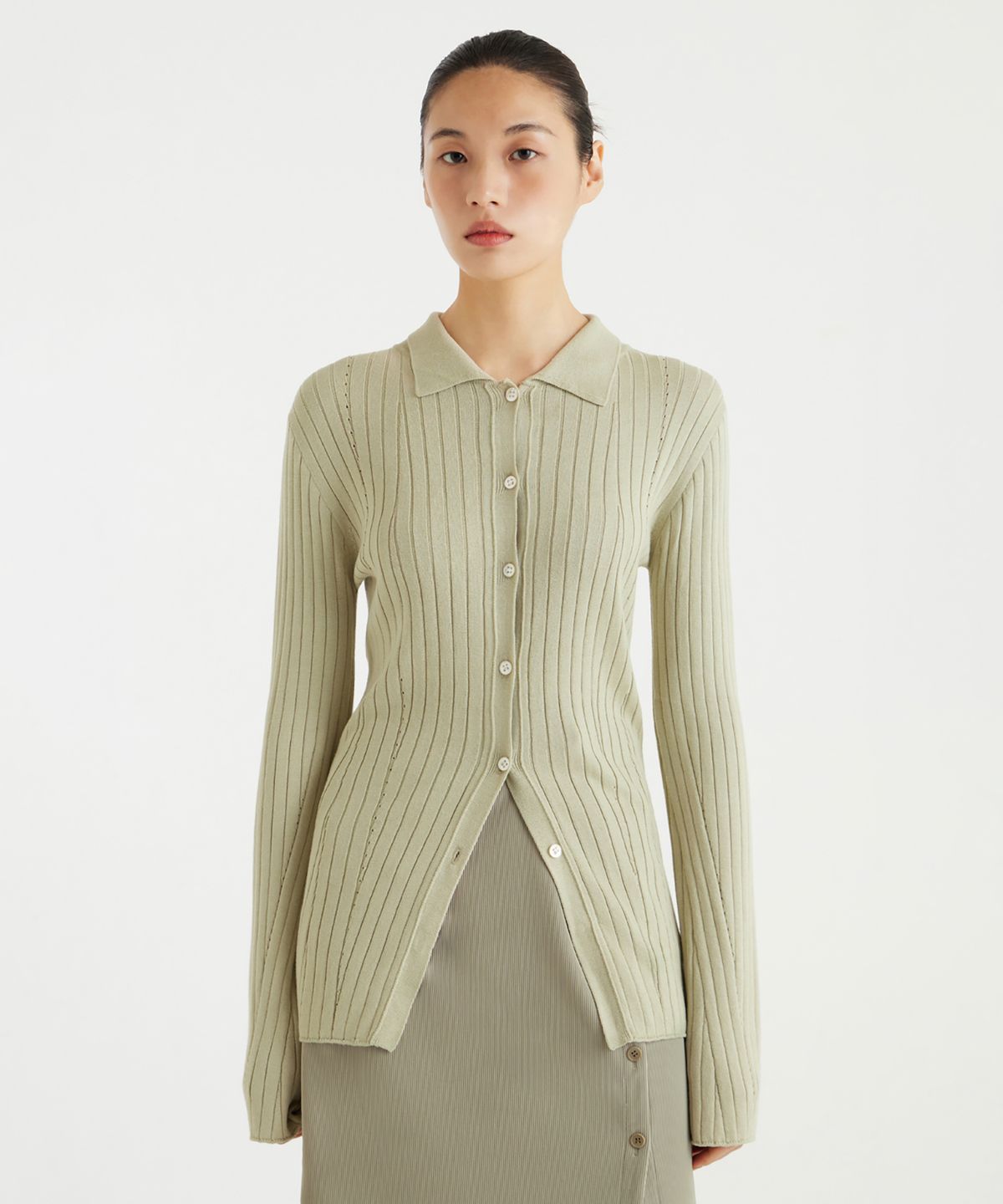 유스(YOUTH) Long-Line Knit Shirt - Light Green