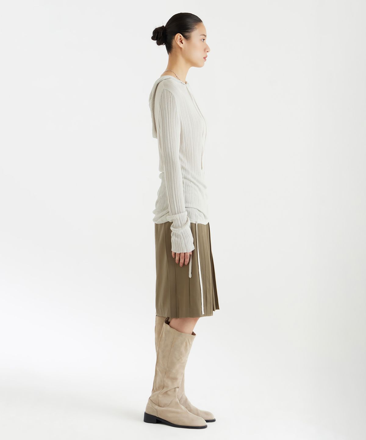 유스(YOUTH) Hooded Knit Top - Light Grey