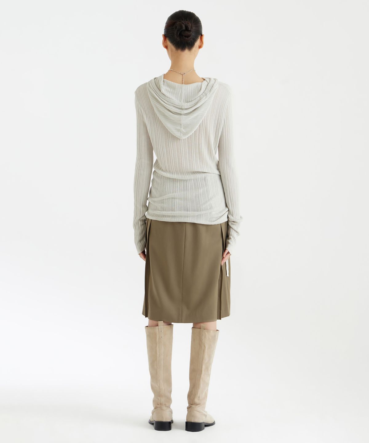 유스(YOUTH) Hooded Knit Top - Light Grey