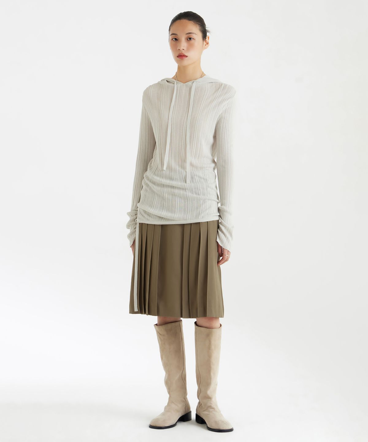 유스(YOUTH) Hooded Knit Top - Light Grey