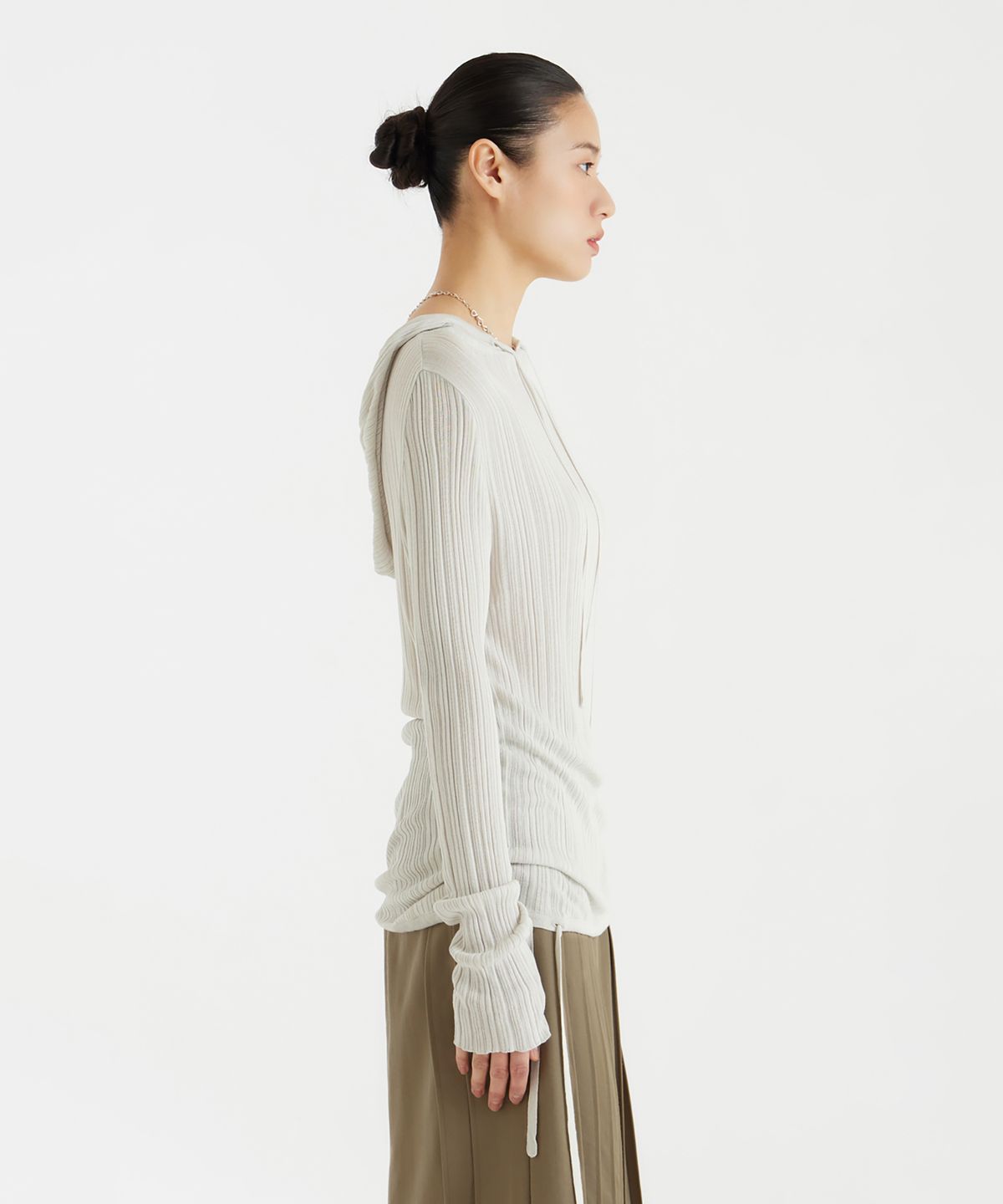유스(YOUTH) Hooded Knit Top - Light Grey