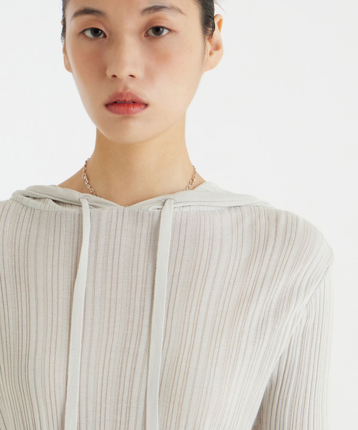 유스(YOUTH) Hooded Knit Top - Light Grey