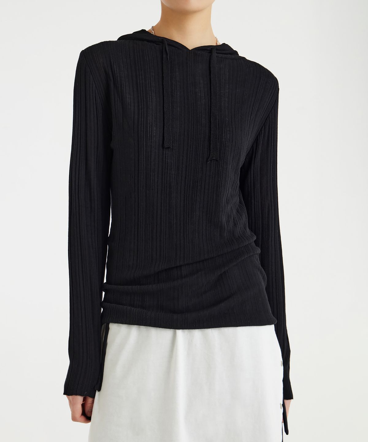 유스(YOUTH) Hooded Knit Top - Black
