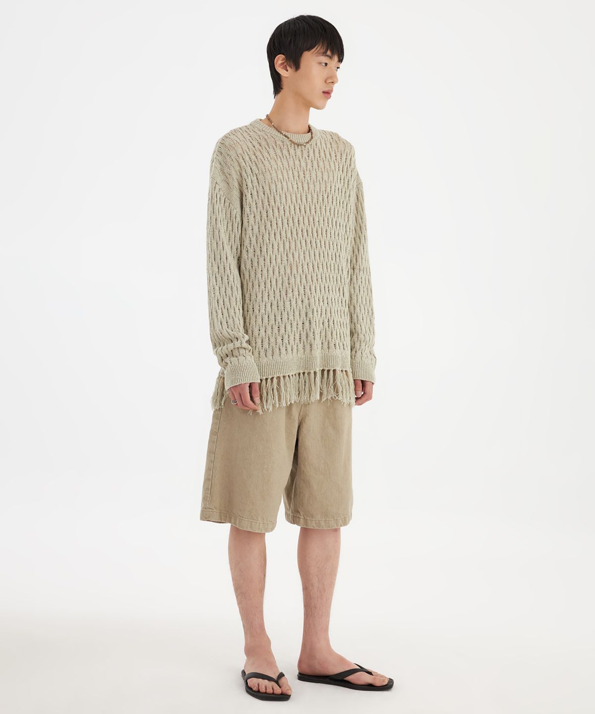 유스(YOUTH) Tassel Crewneck Knit Top - Sage Green