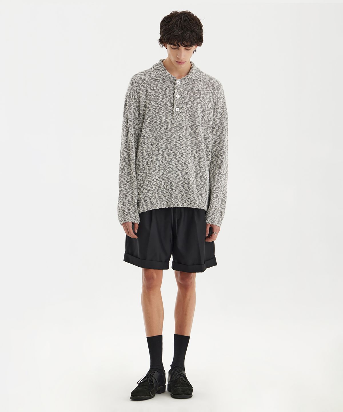 유스(YOUTH) Asymmetric Knit Collar T-Shirt - Black/White