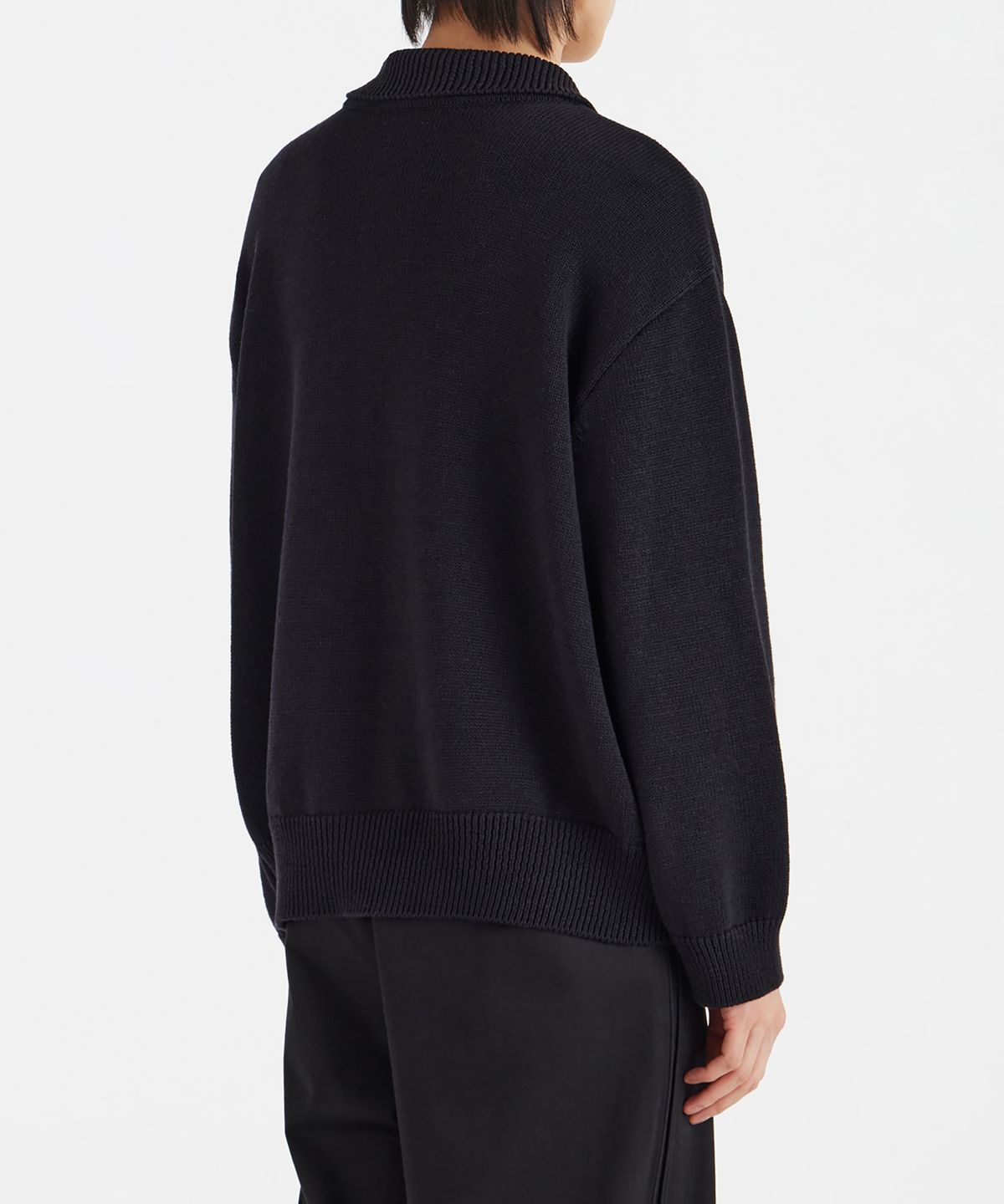 유스(YOUTH) Asymmetric Knit Collar T-Shirt - Black