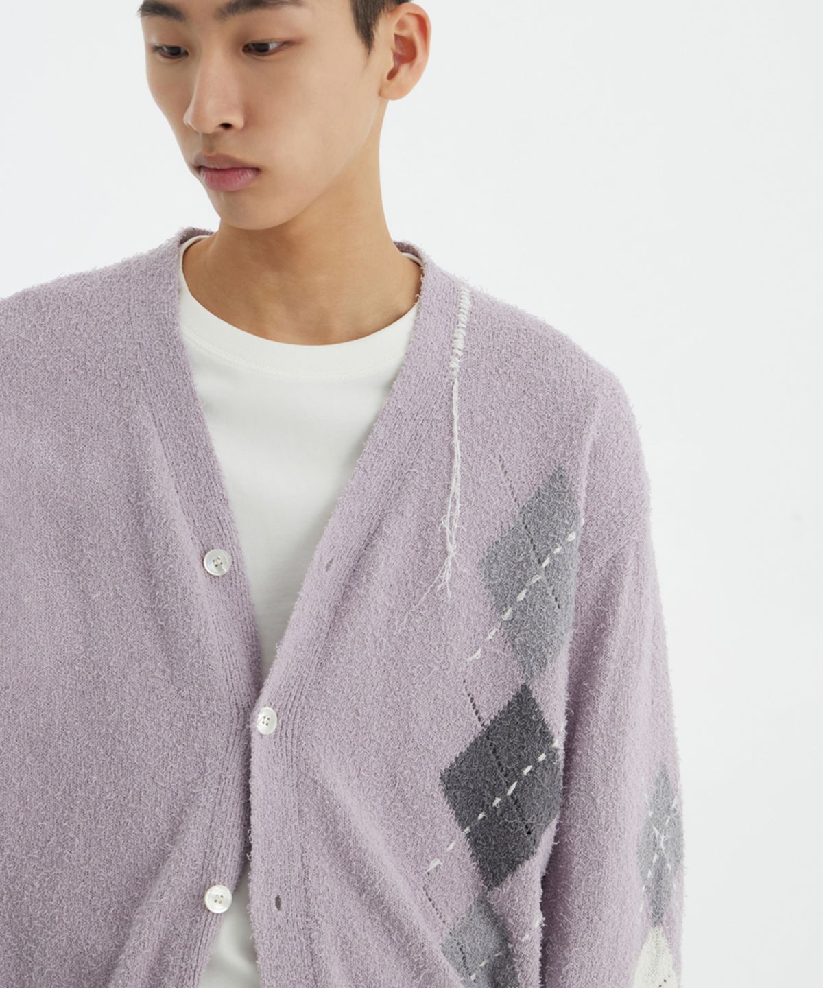 유스(YOUTH) Argyle Hand Stitch Knit - Lavender