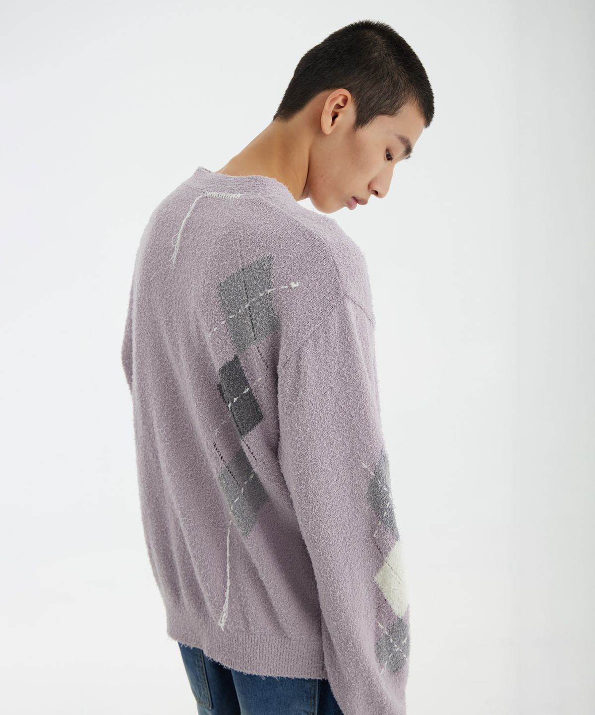 유스(YOUTH) Argyle Hand Stitch Knit - Lavender
