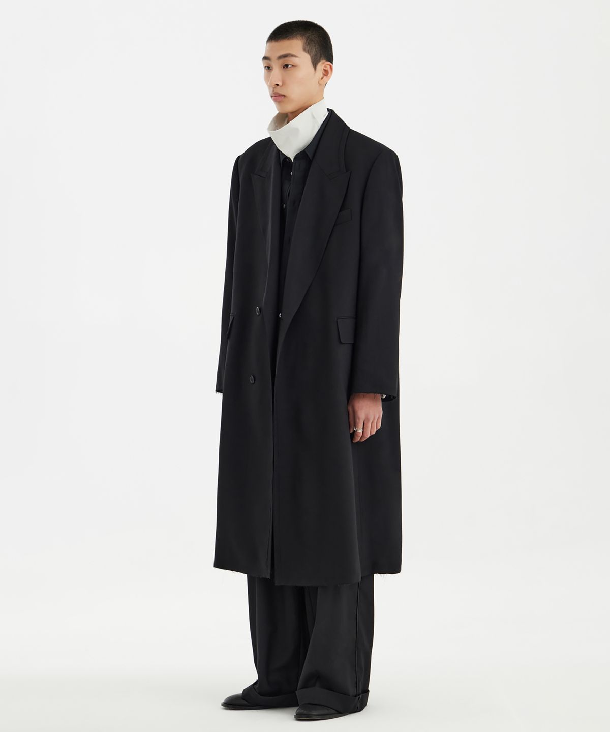 유스(YOUTH) Oversized Double Breasted Coat (UNISEX) - Black