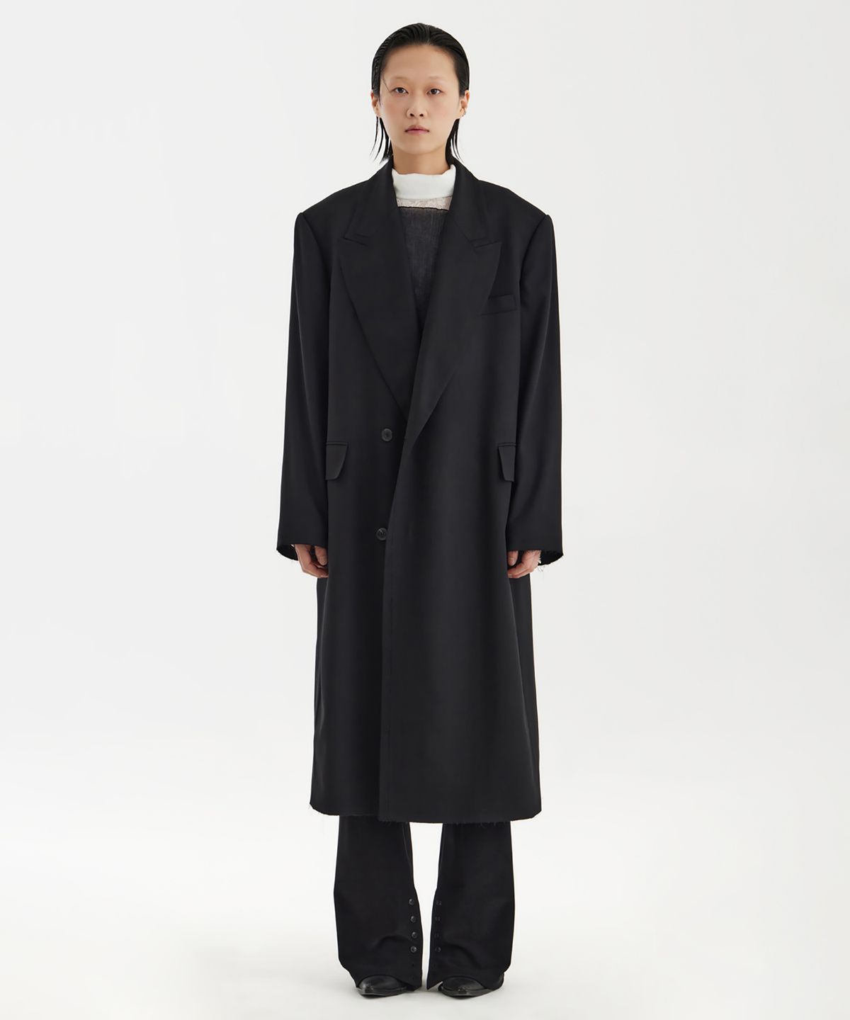 유스(YOUTH) Oversized Double Breasted Coat (UNISEX) - Black