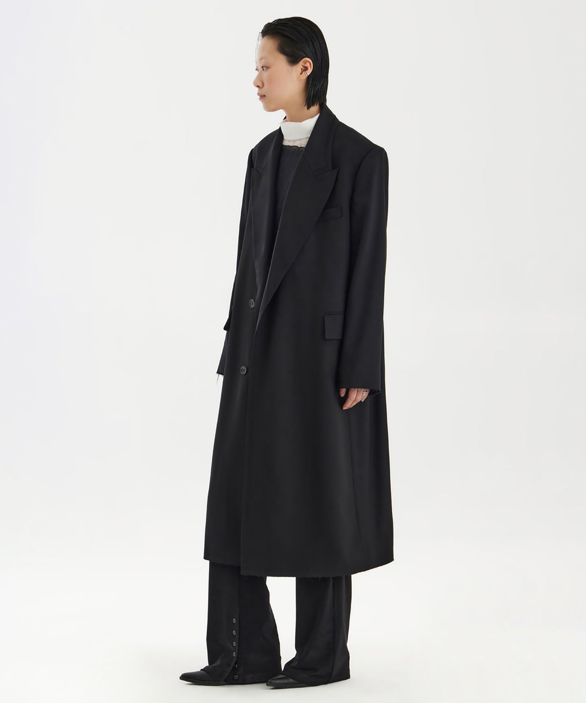유스(YOUTH) Oversized Double Breasted Coat (UNISEX) - Black