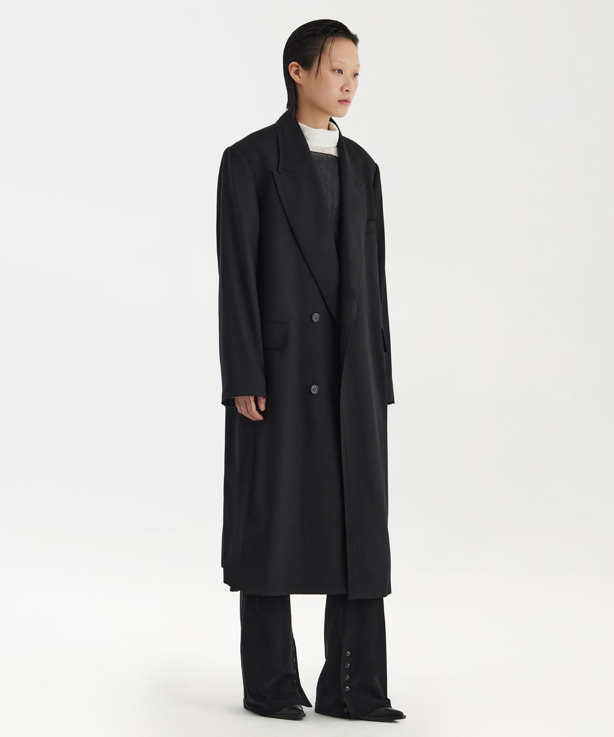 유스(YOUTH) Oversized Double Breasted Coat (UNISEX) - Black