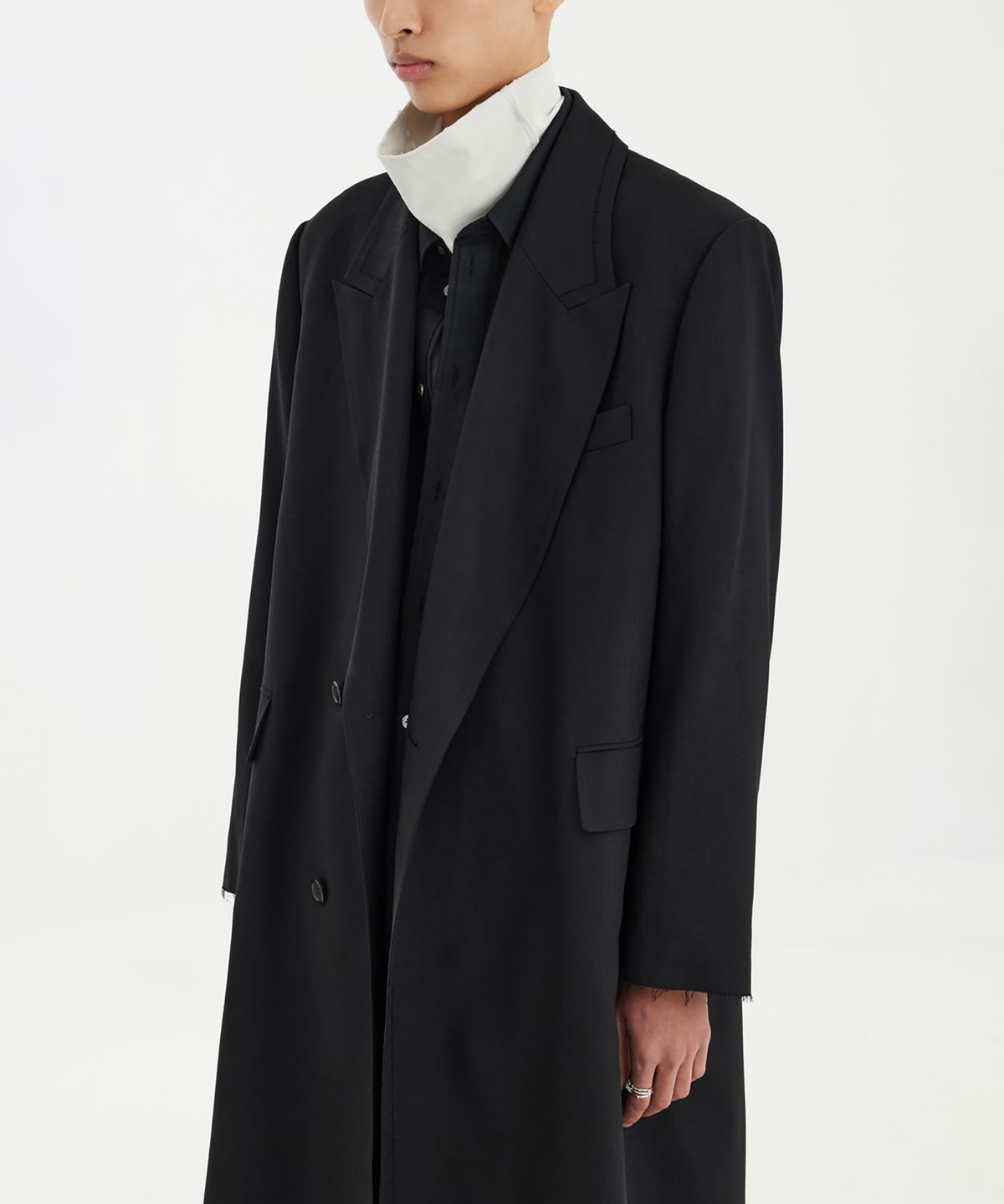 유스(YOUTH) Oversized Double Breasted Coat (UNISEX) - Black