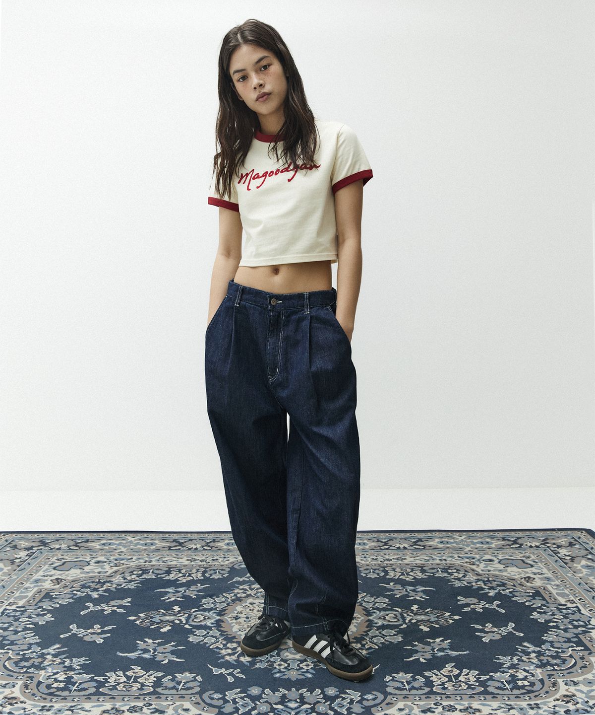 맥우드건(MAGOODGAN) 치노 7707 원턱 슬랙스 린넨데님 라이트인디고 데님팬츠