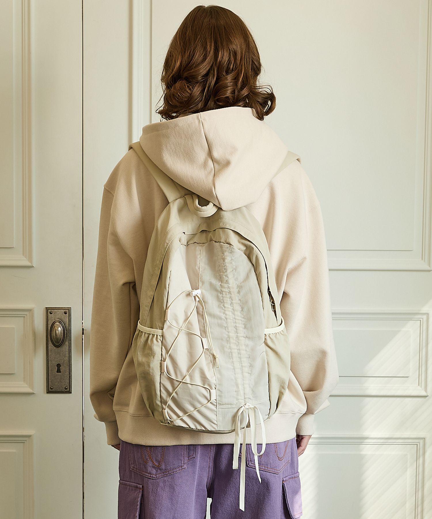 MUSINSA | WAI KEI Half string nylon backpack beige
