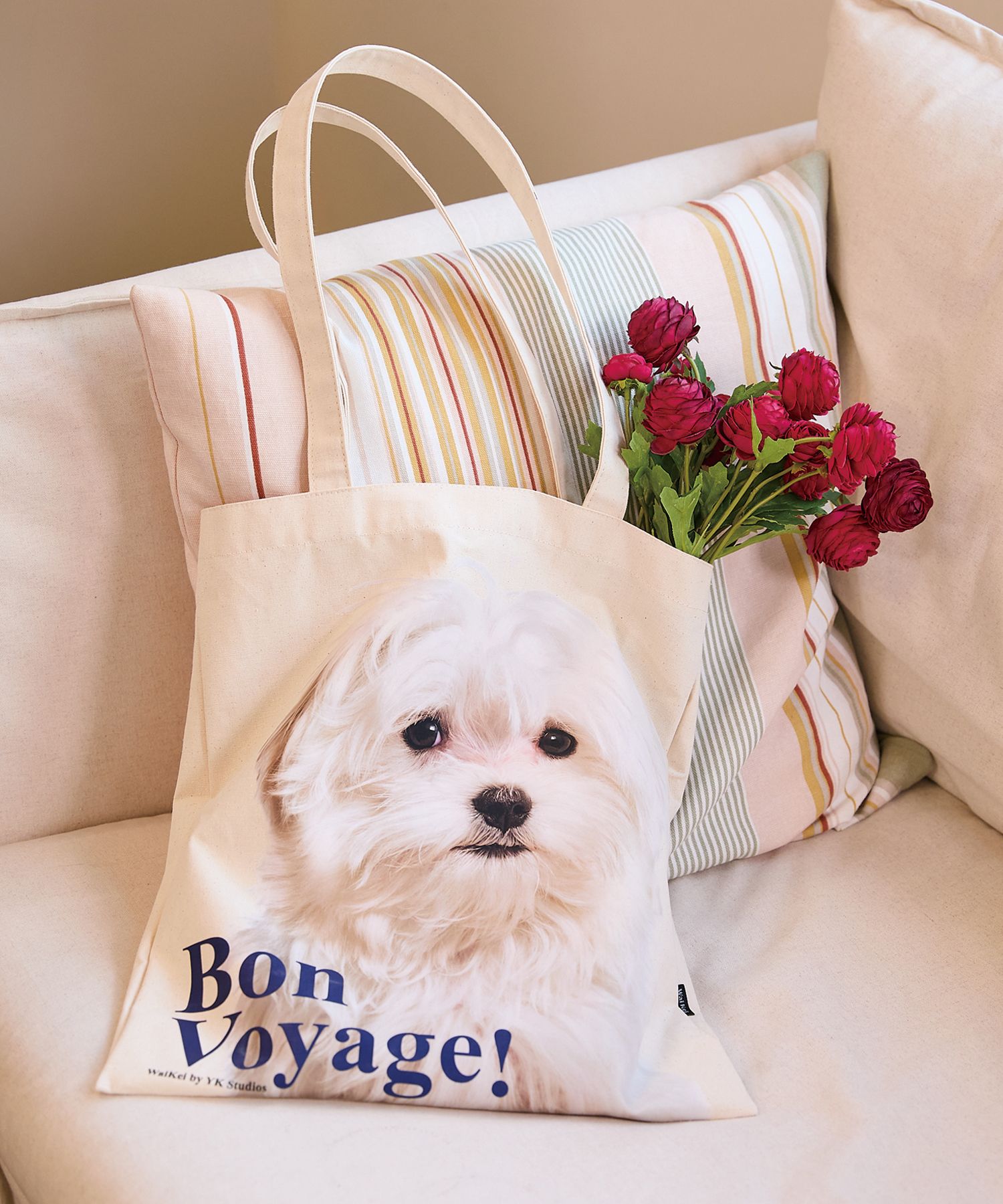 ★Wai Kei★ Oil Painting Maltese Eco Bag Ivory YKBD04AC10-1 MUSINSA | WAI KEI Bon Voyage Maltese Eco Bag Ivory Ver.1