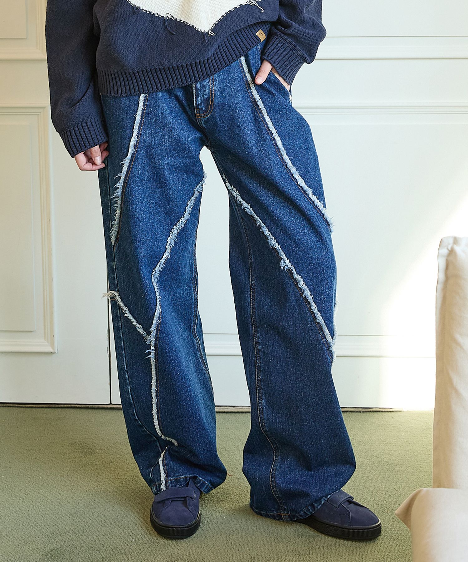 ★Wai Kei★送料込み★韓国★大人気★Cutting line denim pants MUSINSA | WAI KEI Cutting line denim pants medium blue
