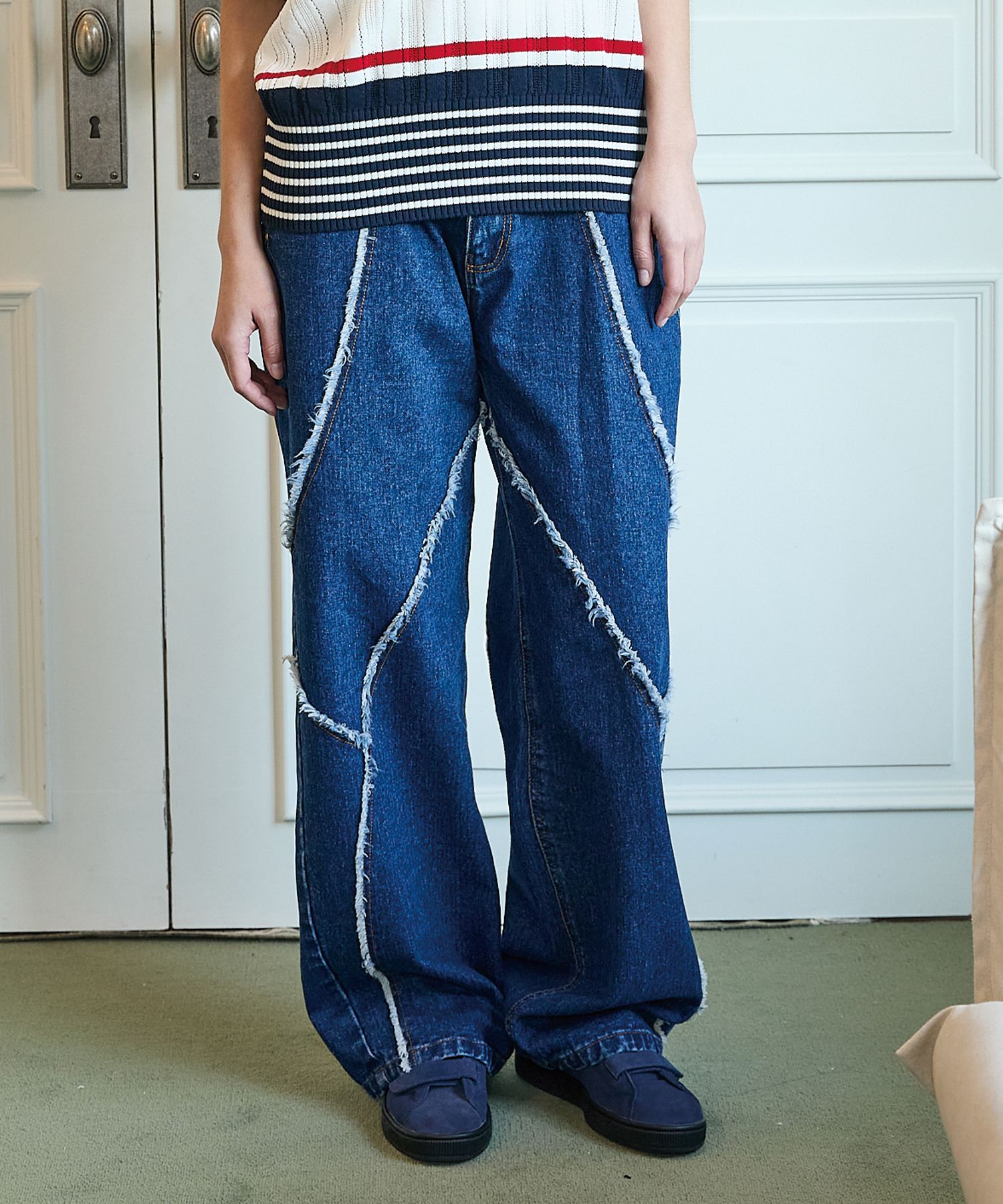 MUSINSA | WAI KEI Cutting line denim pants medium blue