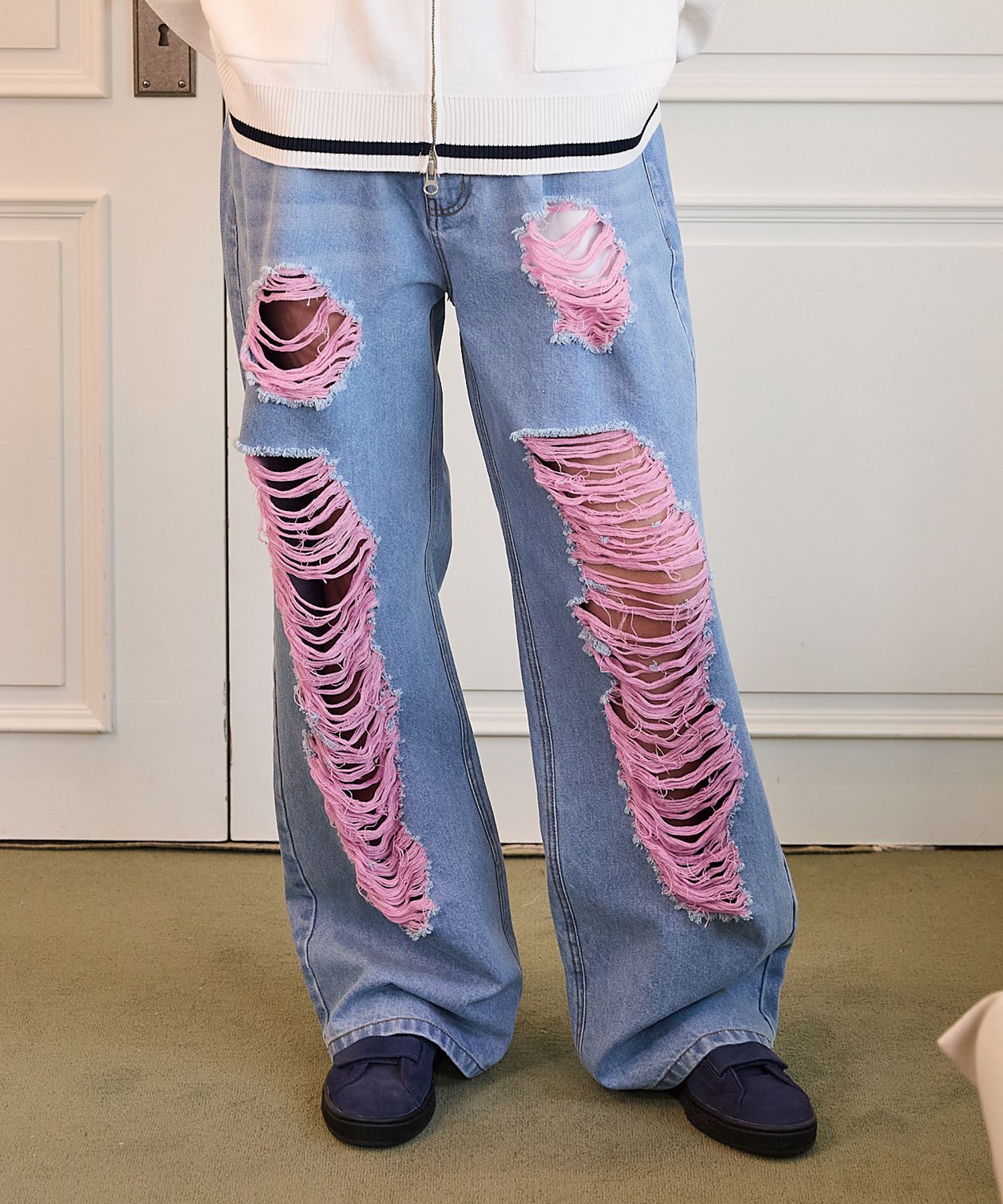 【Wai Kei】 COLOR DESTROYED DENIM PANTS/追跡付 Wai Kei】 COLOR DESTROYED DENIM PANTS/追跡付 (Wai Kei/デニム