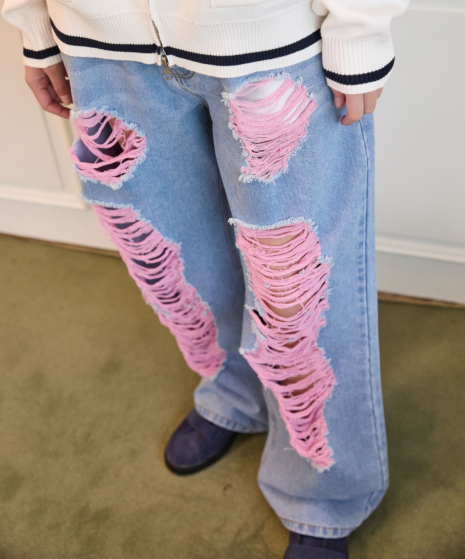 MUSINSA | WAI KEI Color Destroyed Denim Pants Light Blue