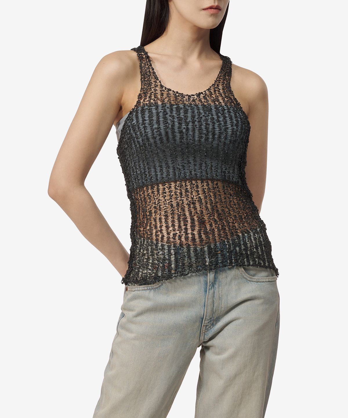 메종 마르지엘라(MAISON MARGIELA) 시스루 민소매 티셔츠 - 블랙 / S29NL0055M13010900