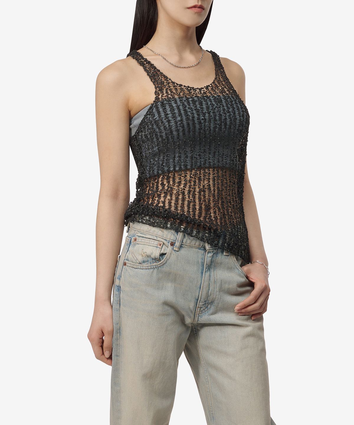 메종 마르지엘라(MAISON MARGIELA) 시스루 민소매 티셔츠 - 블랙 / S29NL0055M13010900