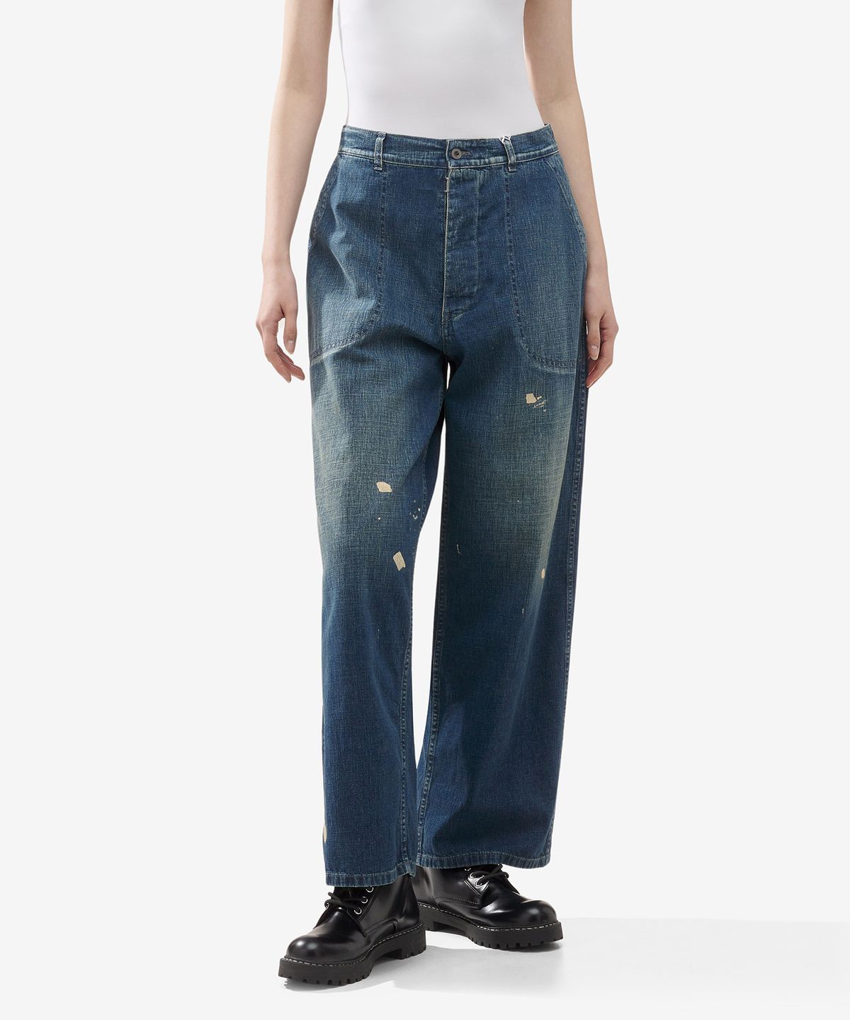 메종 마르지엘라(MAISON MARGIELA) 페인팅 디테일 데님 팬츠 - 그린캐스트 인디고 / S51KA0592S30877961