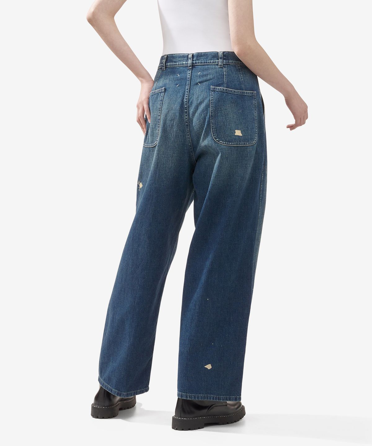메종 마르지엘라(MAISON MARGIELA) 페인팅 디테일 데님 팬츠 - 그린캐스트 인디고 / S51KA0592S30877961