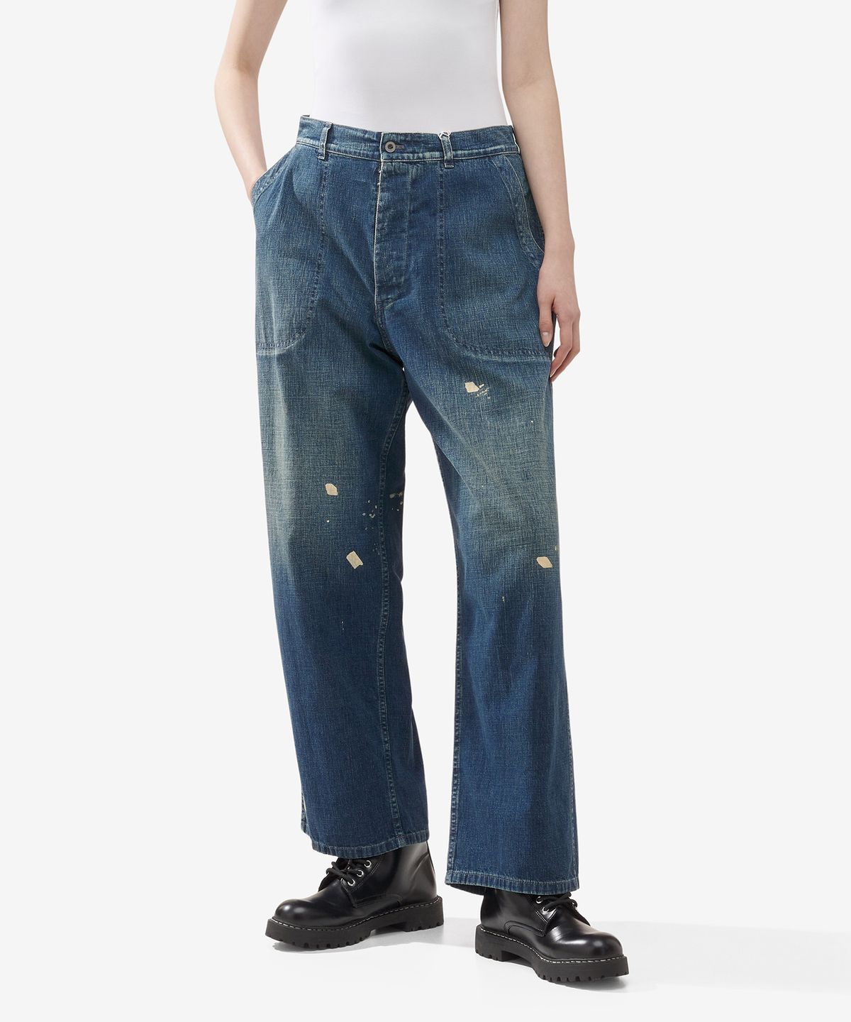 메종 마르지엘라(MAISON MARGIELA) 페인팅 디테일 데님 팬츠 - 그린캐스트 인디고 / S51KA0592S30877961