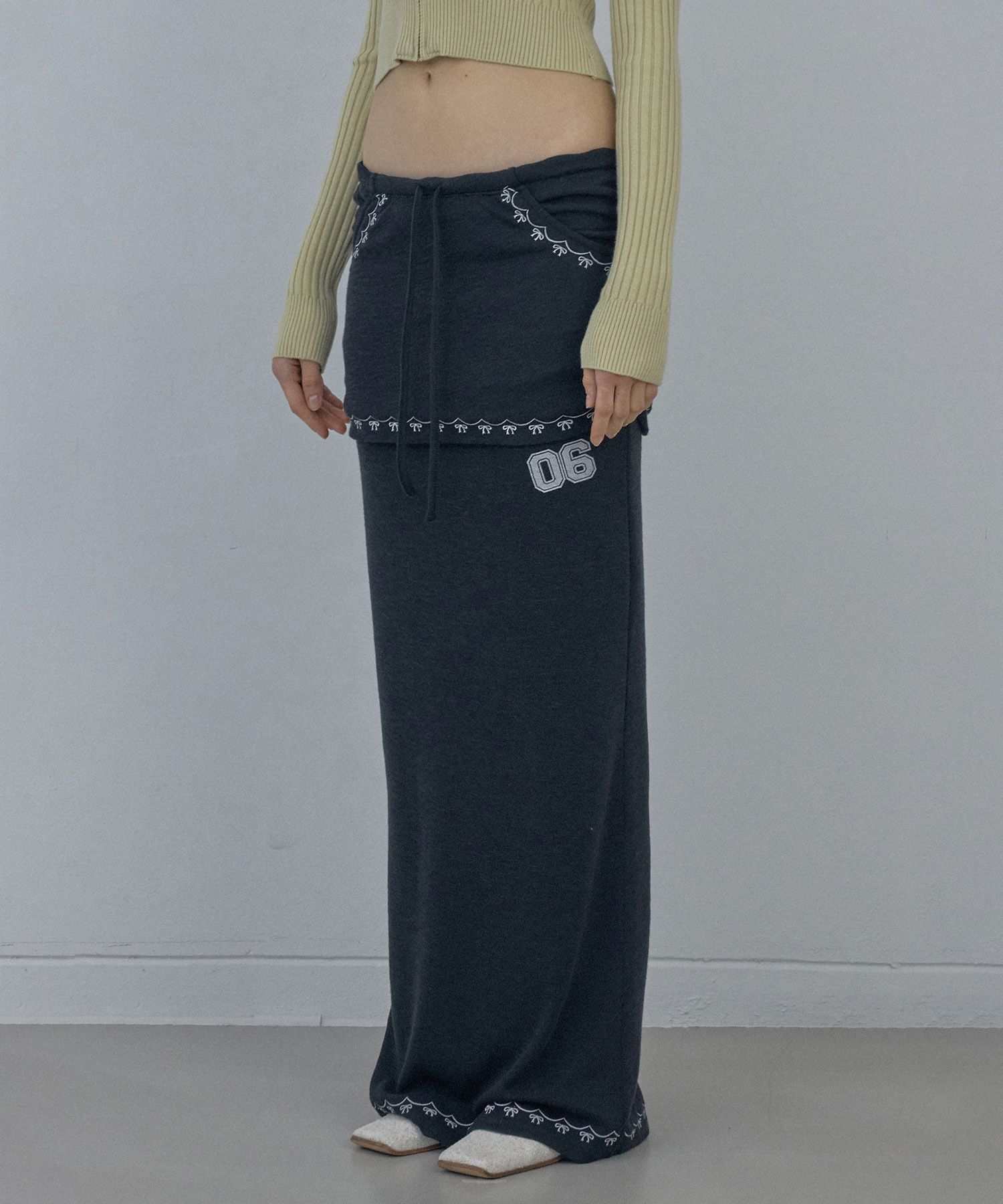 MUSINSA公式 | SCULPTOR Shirring Layered Maxi Skirt Black