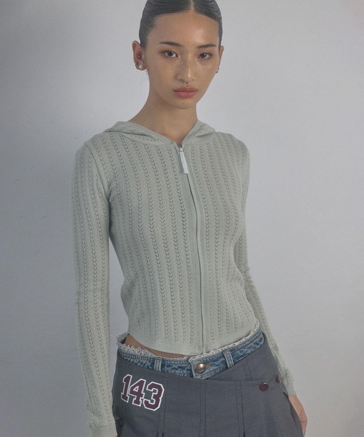 스컬프터(SCULPTOR) Eyelet Zip-Up Hoodie Pale Mint