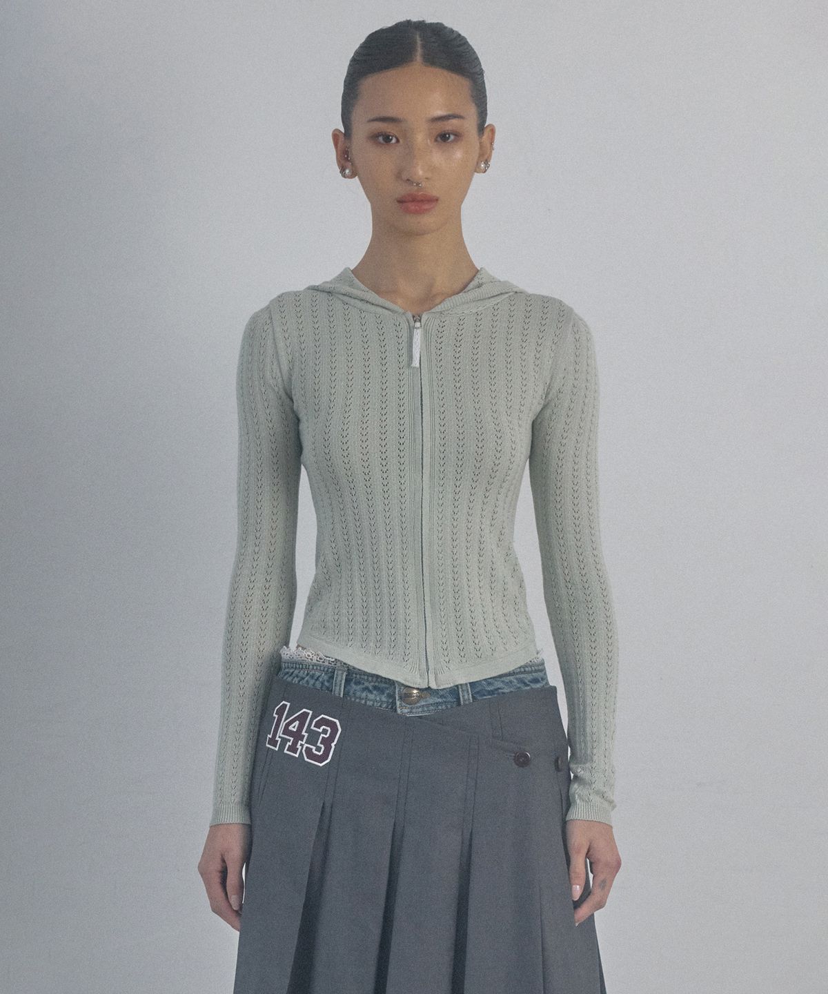 스컬프터(SCULPTOR) Eyelet Zip-Up Hoodie Pale Mint