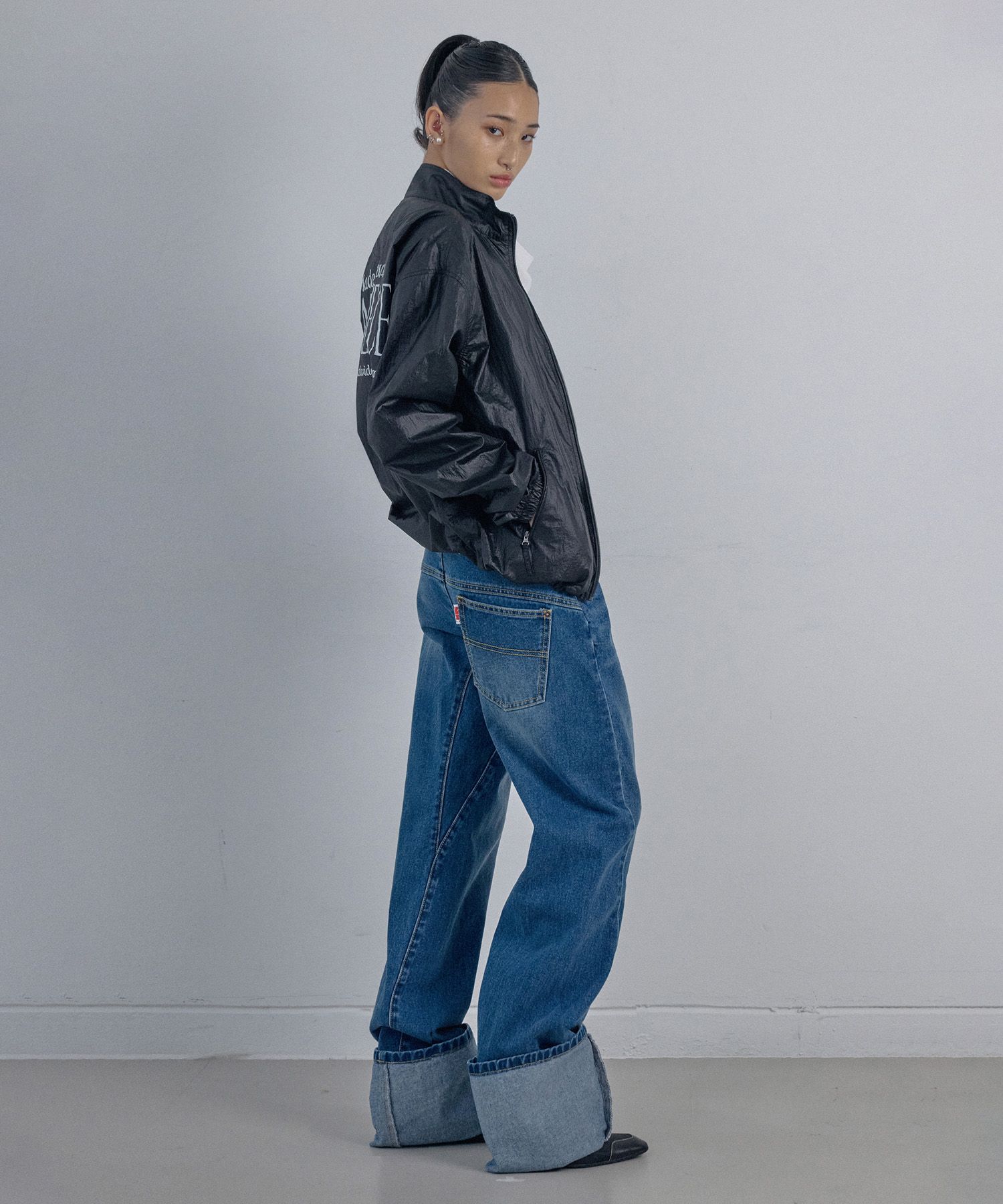 ★SCULPTOR★ Applique RollUp Denim Brushed Indigo SC24S413BL MUSINSA | SCULPTOR Applique Roll-Up Denim Brushed Indigo