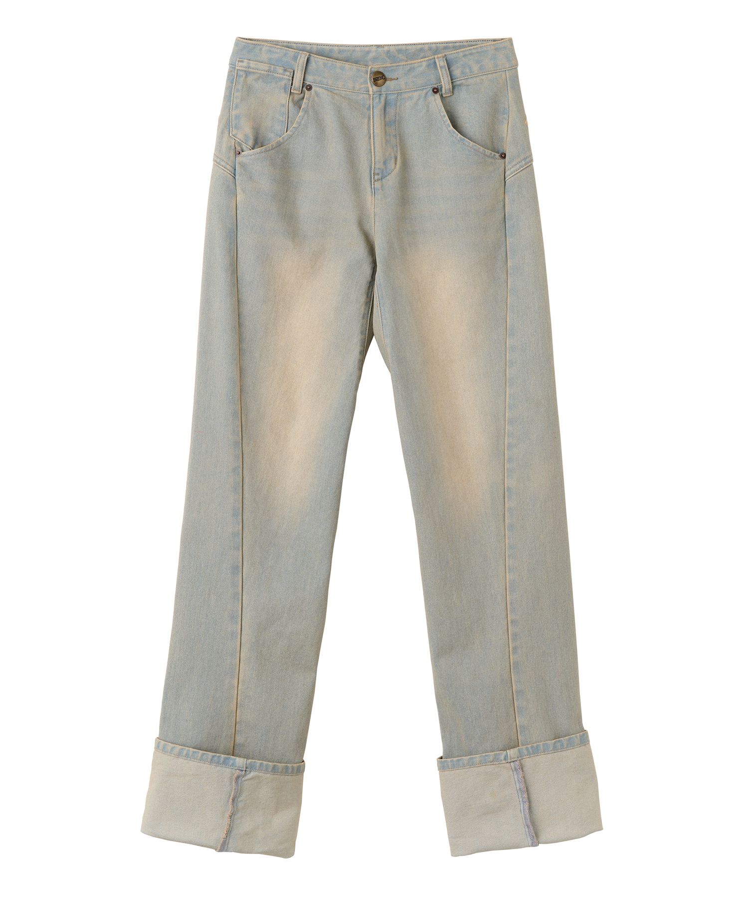 ★SCULPTOR★ Applique RollUp Denim Brushed Indigo SC24S413BL MUSINSA | SCULPTOR Applique Roll-Up Denim Washed Blue