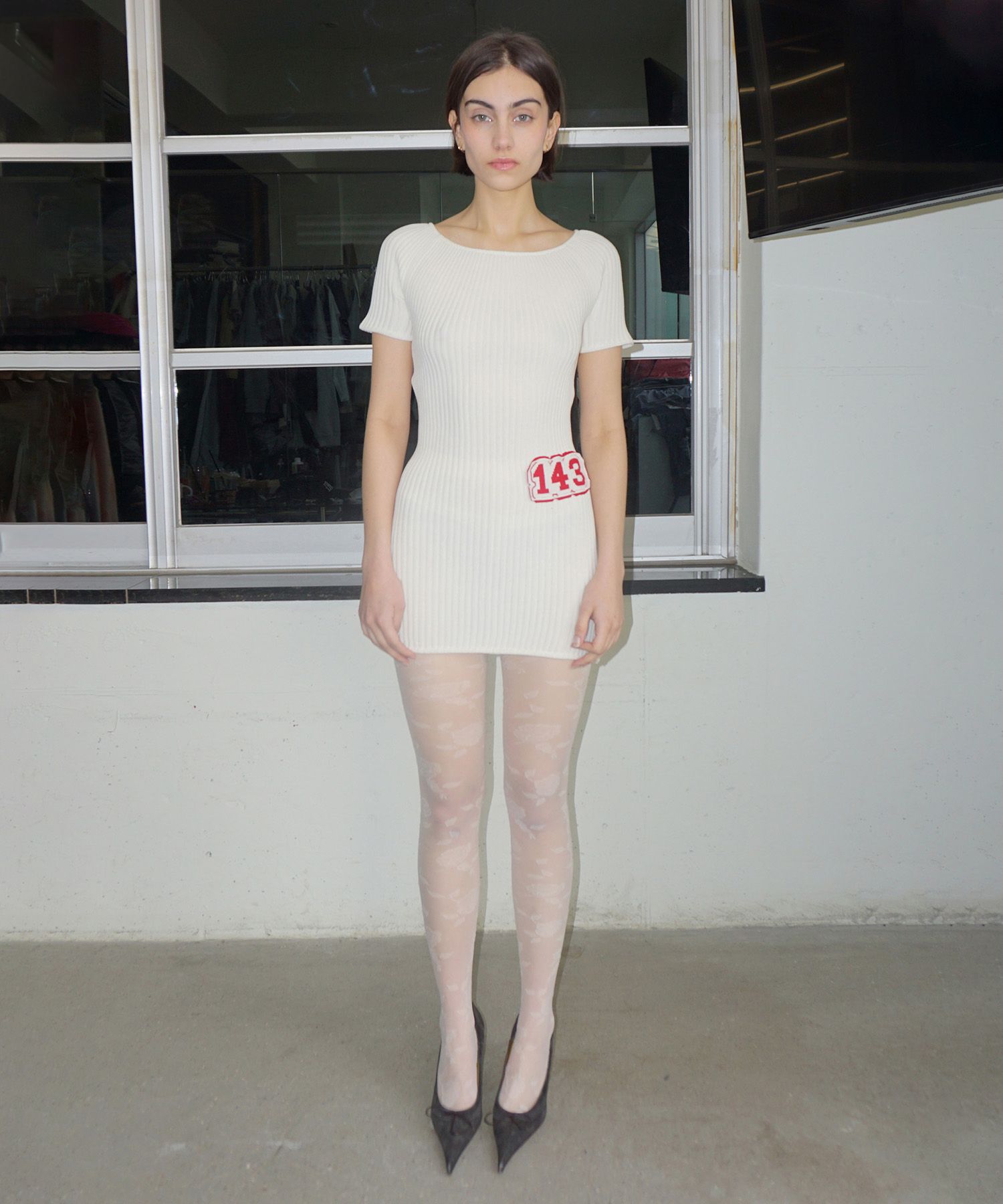MUSINSA公式 | SCULPTOR Pleated Knit Mini Dress Ivory