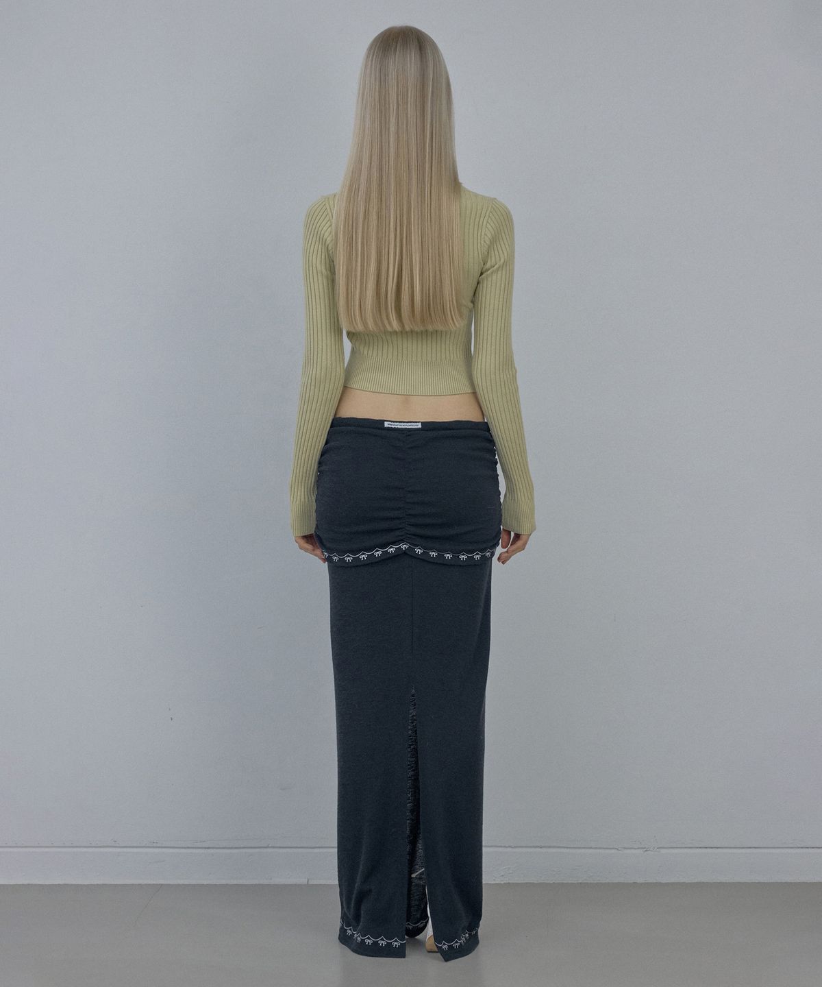 스컬프터(SCULPTOR) Cable Collar Knit Zip-Up Dusty Lemon
