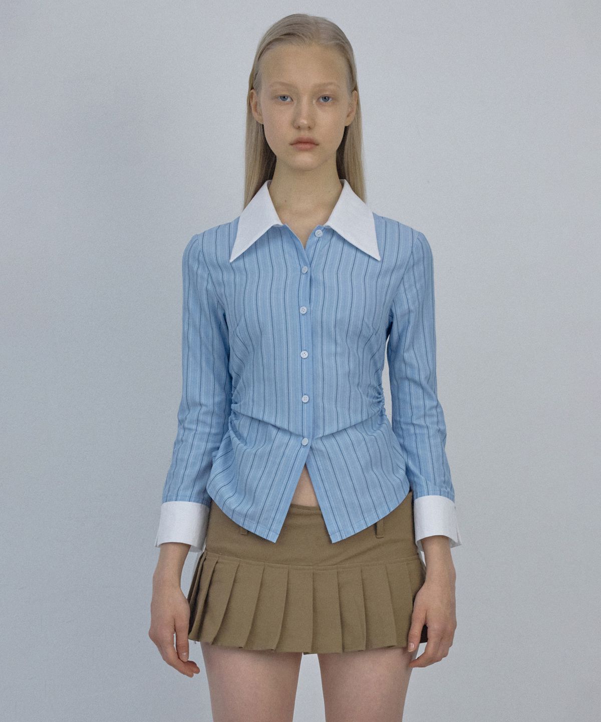 스컬프터(SCULPTOR) Shoelace Shirring Shirt Classic Blue