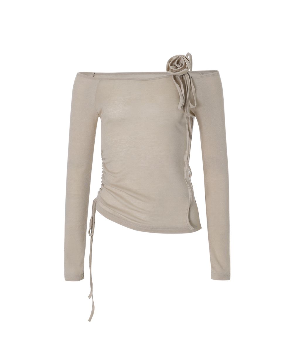 MUSINSA公式 | CRANK Rose string off-shoulder top_beige