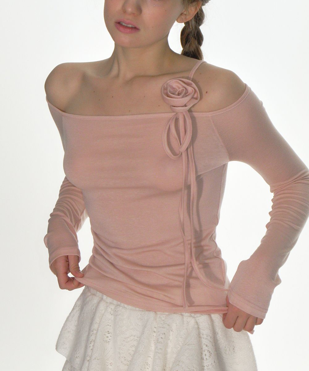 MUSINSA | CRANK Rose string off-shoulder top_pink