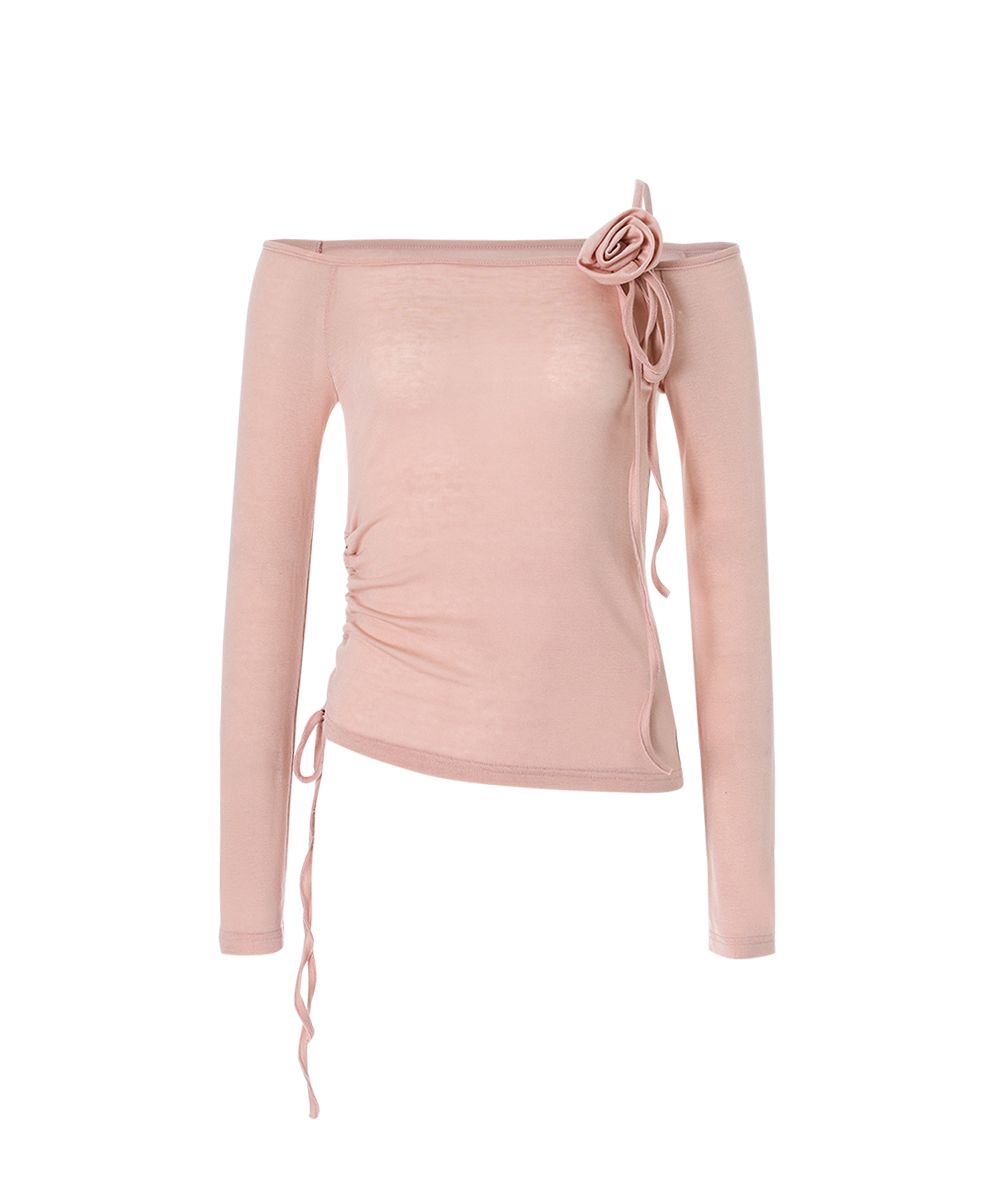 MUSINSA | CRANK Rose string off-shoulder top_pink