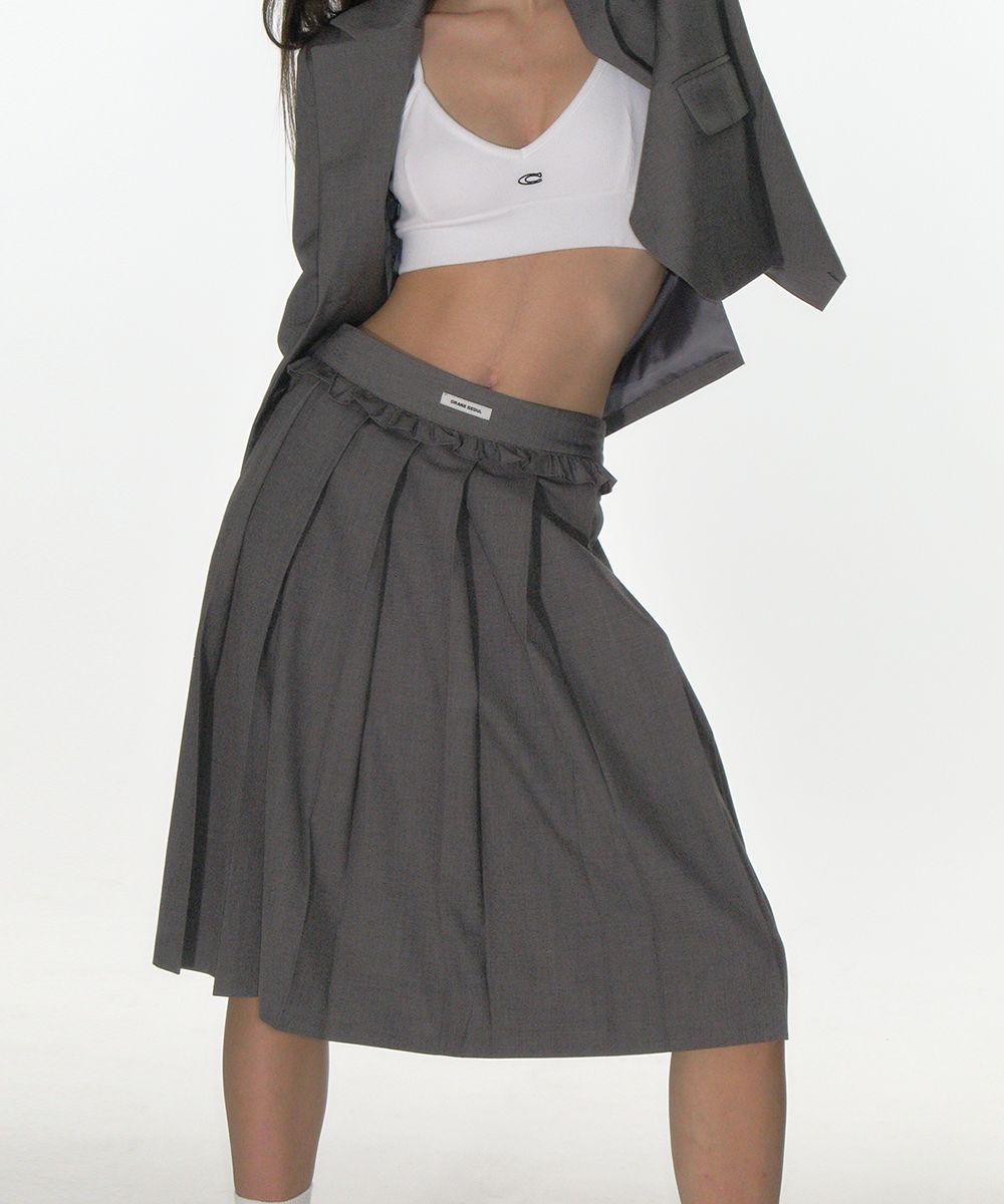 最も完璧な MUSINSA | CRANK Frill pleated midi skirt_gray スカート