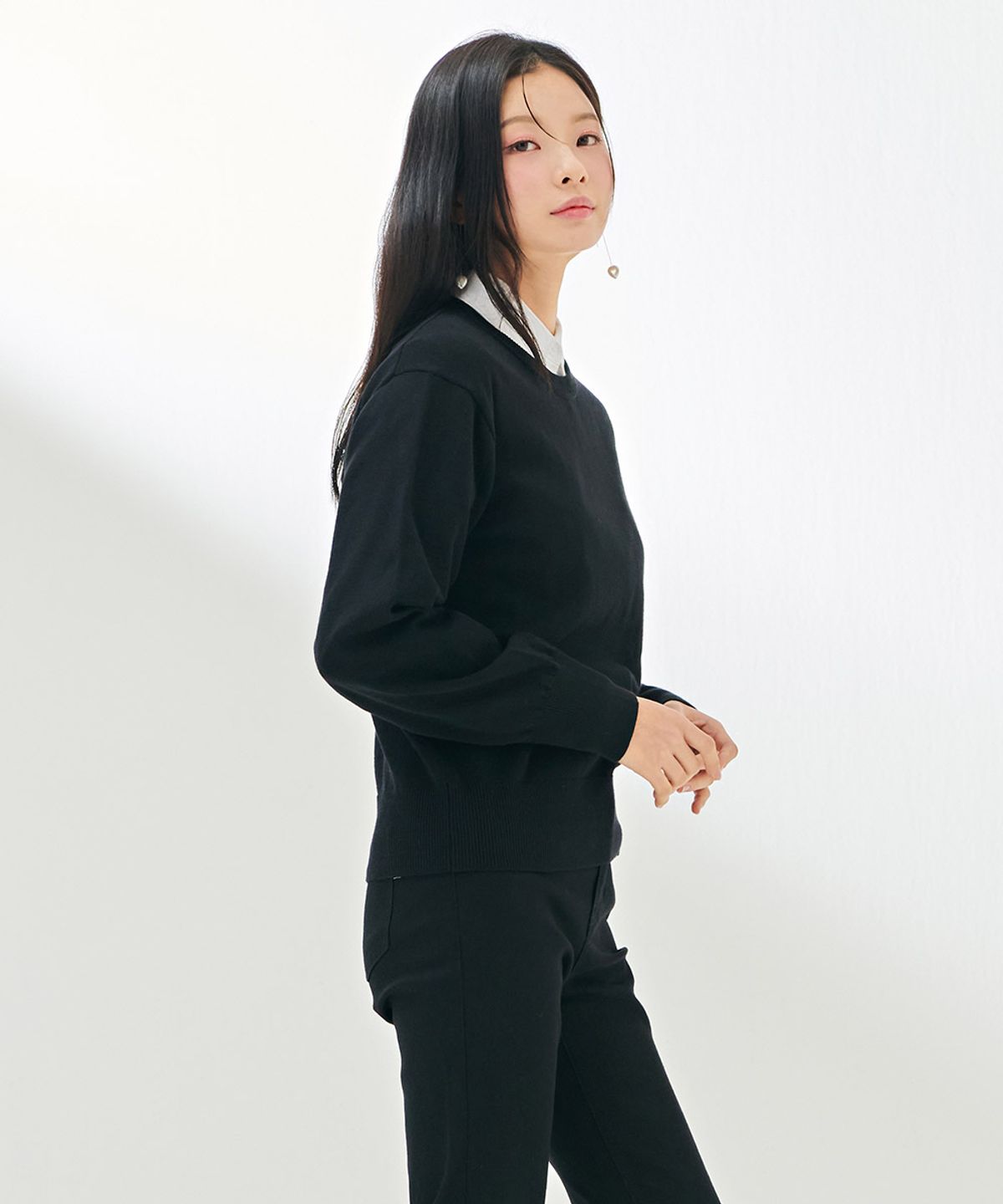 체이스컬트(CHASECULT) 여성 벌룬 소매 라운드 스웨터-DARG5261B03