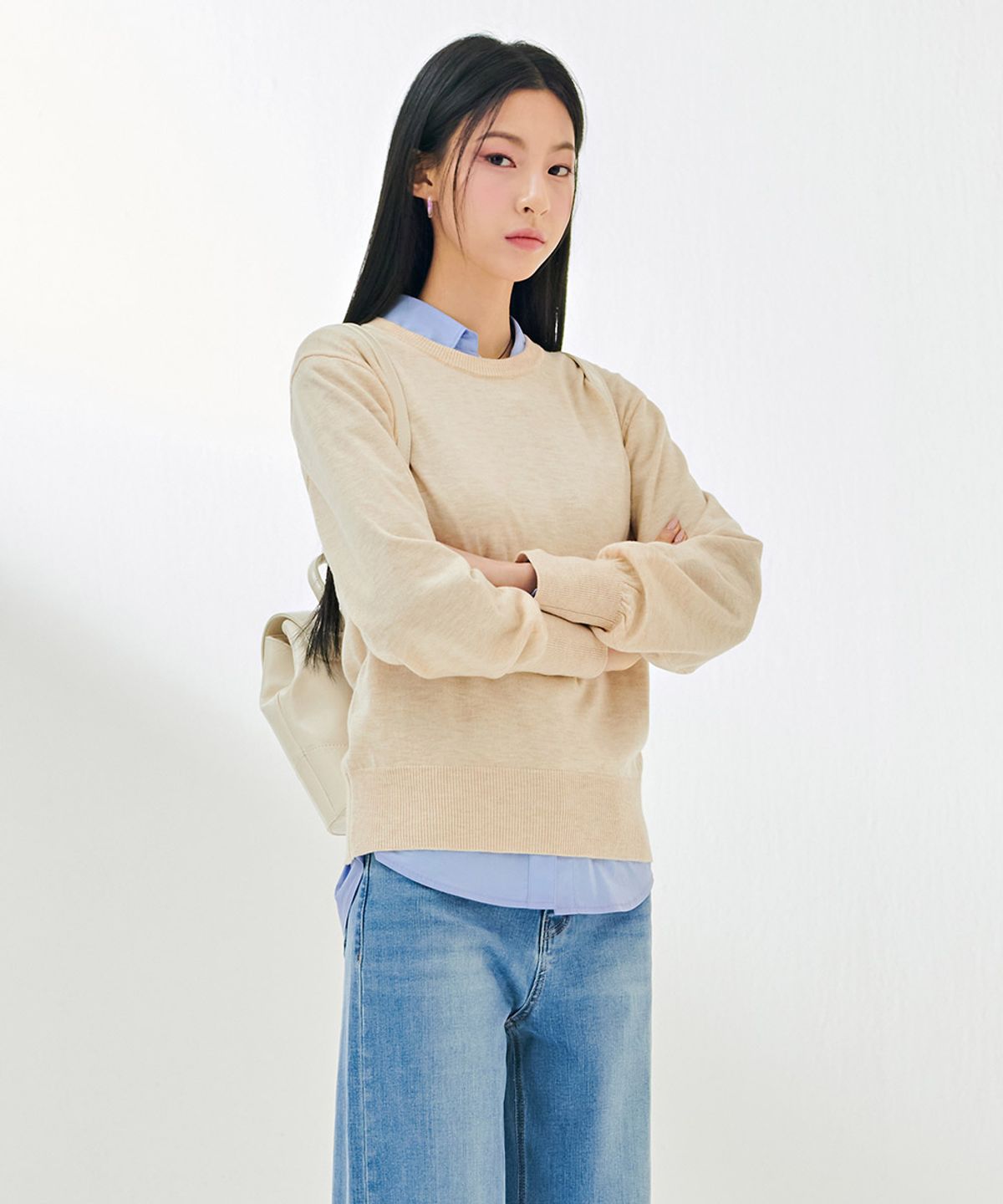 체이스컬트(CHASECULT) 여성 벌룬 소매 라운드 스웨터-DARG5261B05